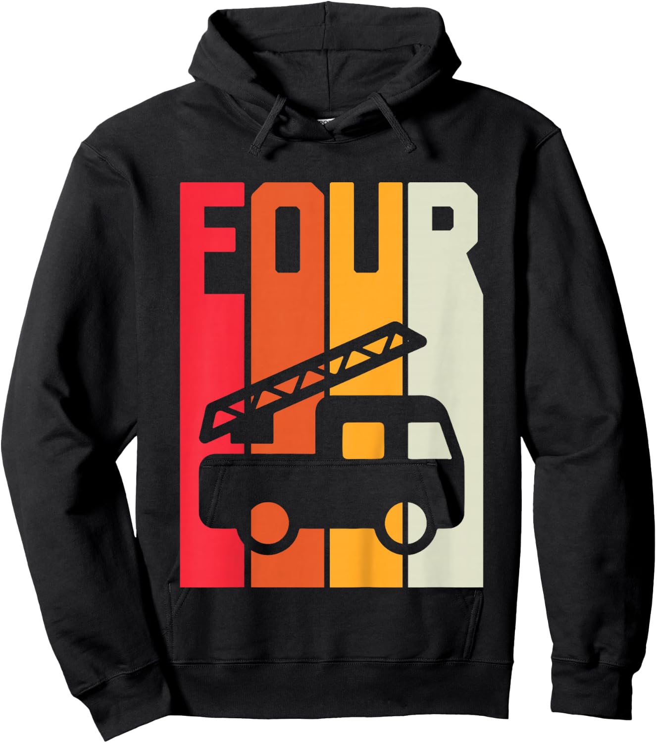 Fire Truck 4th Birthday Boys Firefighter Fireman 4 Years Hoodie - Hoodie | Black