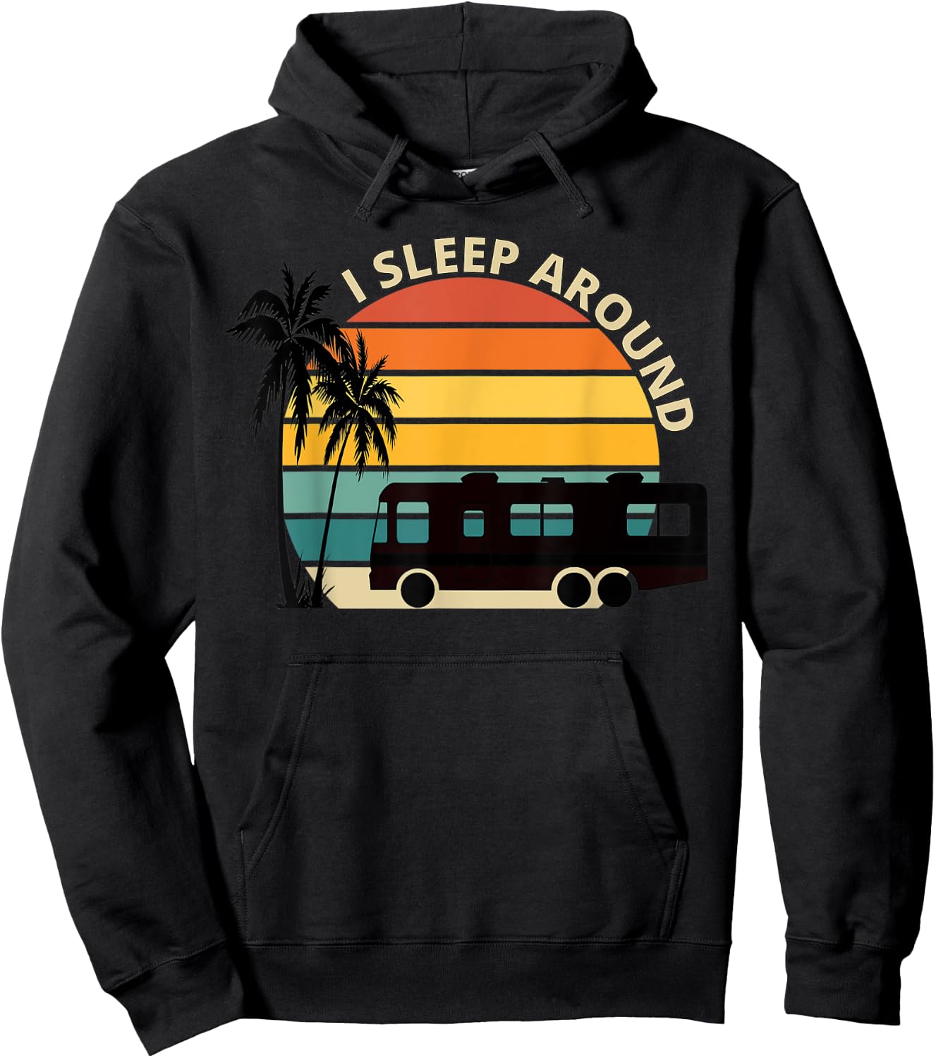 I Sleep Around Funny Van Life RV Vinatge Sunset Hoodie - Hoodie | Black