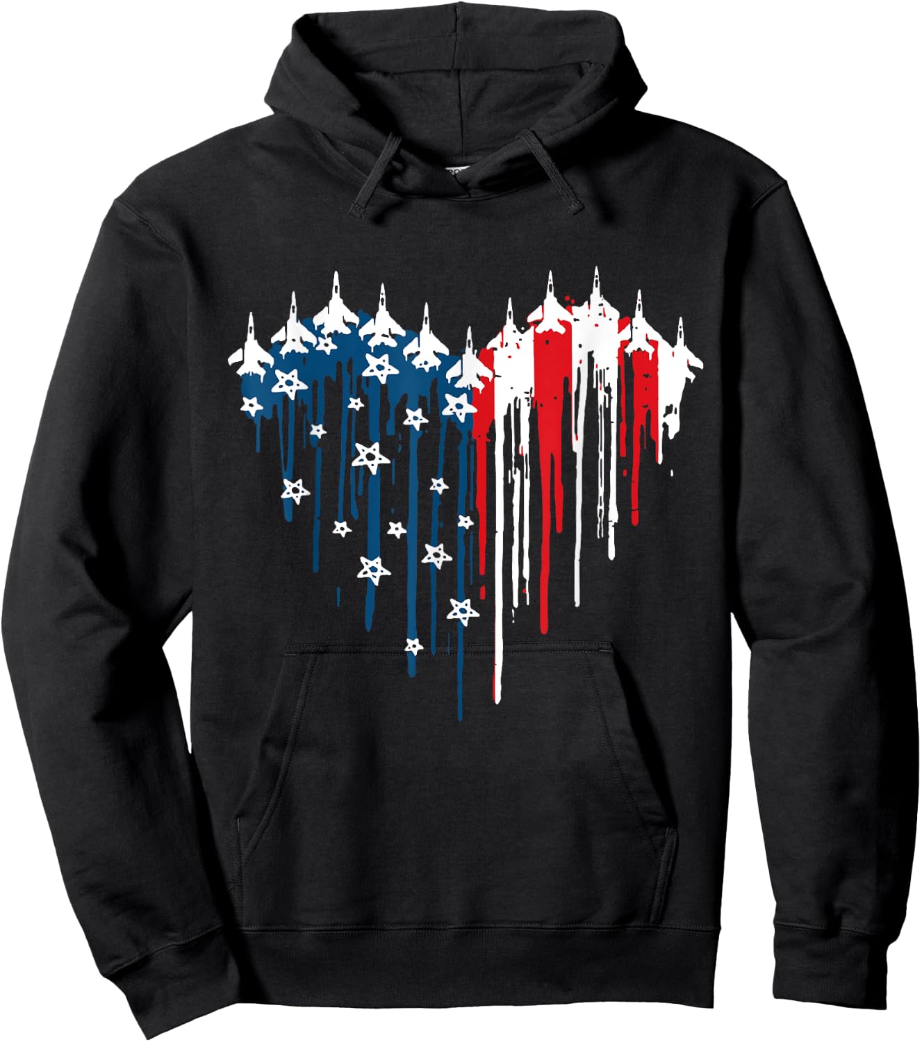 Jet Heart USA Flag Drip Patriotic Military Art Hoodie - Hoodie | Black
