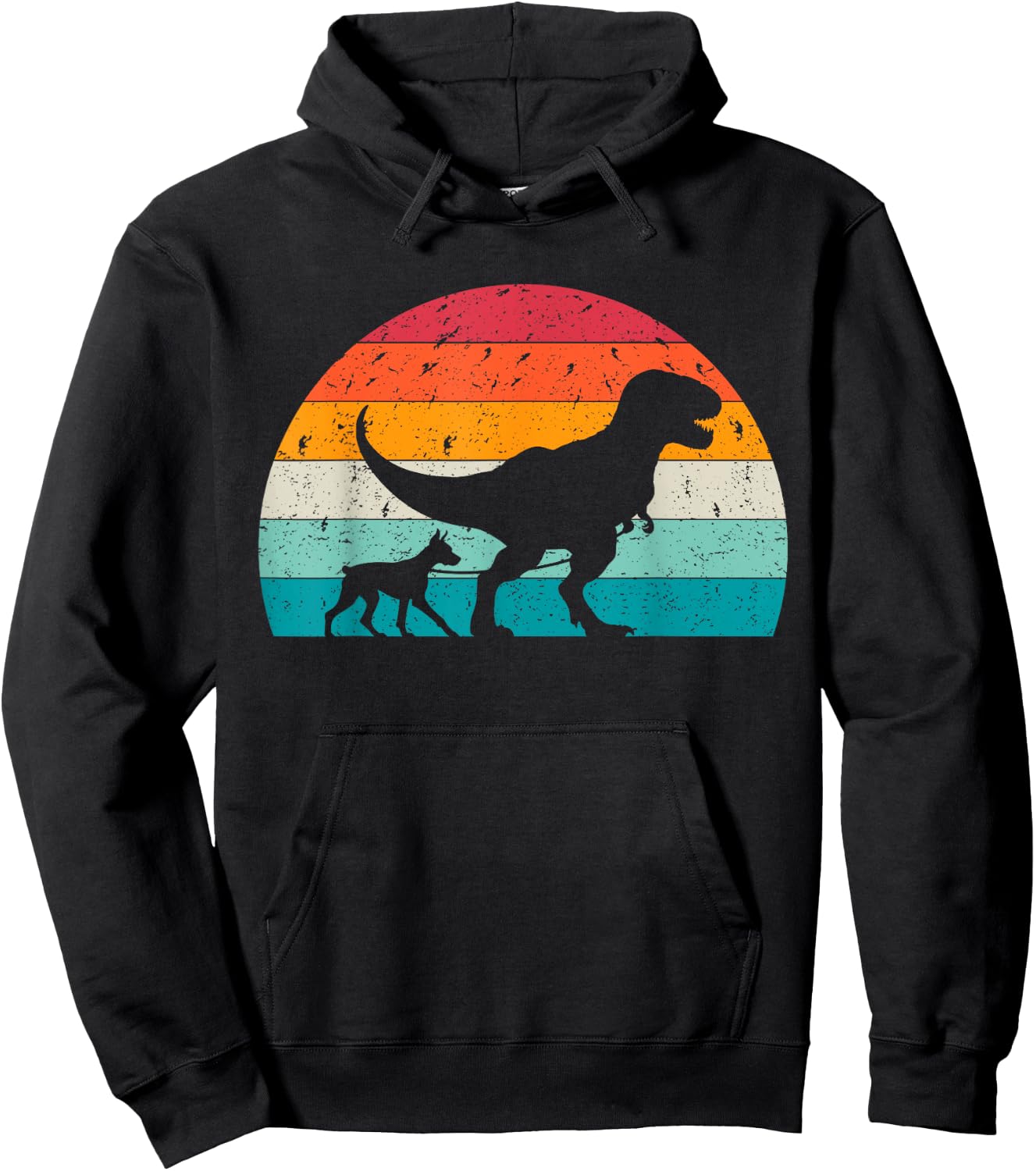 T-Rex Walking a Dog Funny Doberman Pinscher Lovers Dog Dad Hoodie - Hoodie | Black