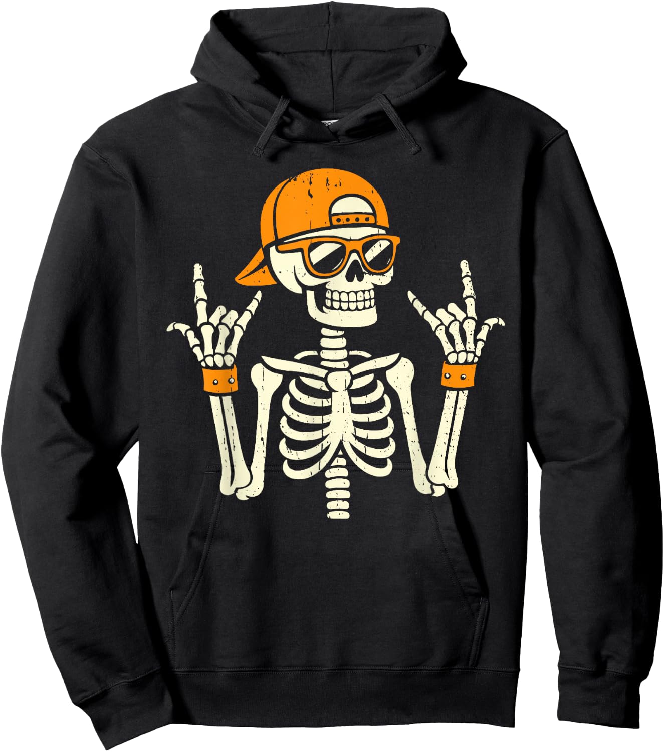 Rocker Skeleton Cap Skater Cool Halloween Punk Rock Men Boys Hoodie - Hoodie | Black