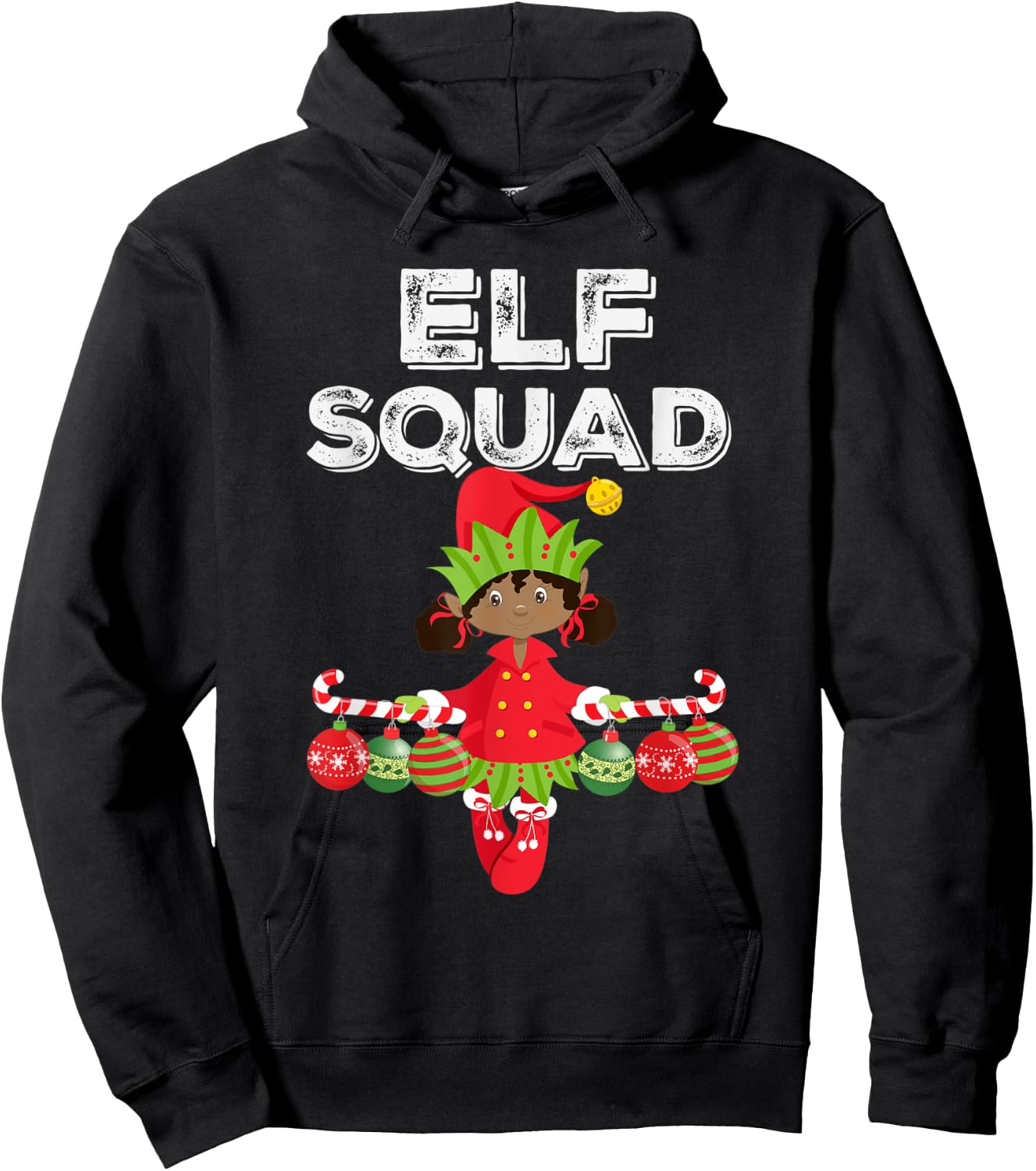 Elf Squad Girl African American Kids Cute Matching Christmas Hoodie - Hoodie | Black