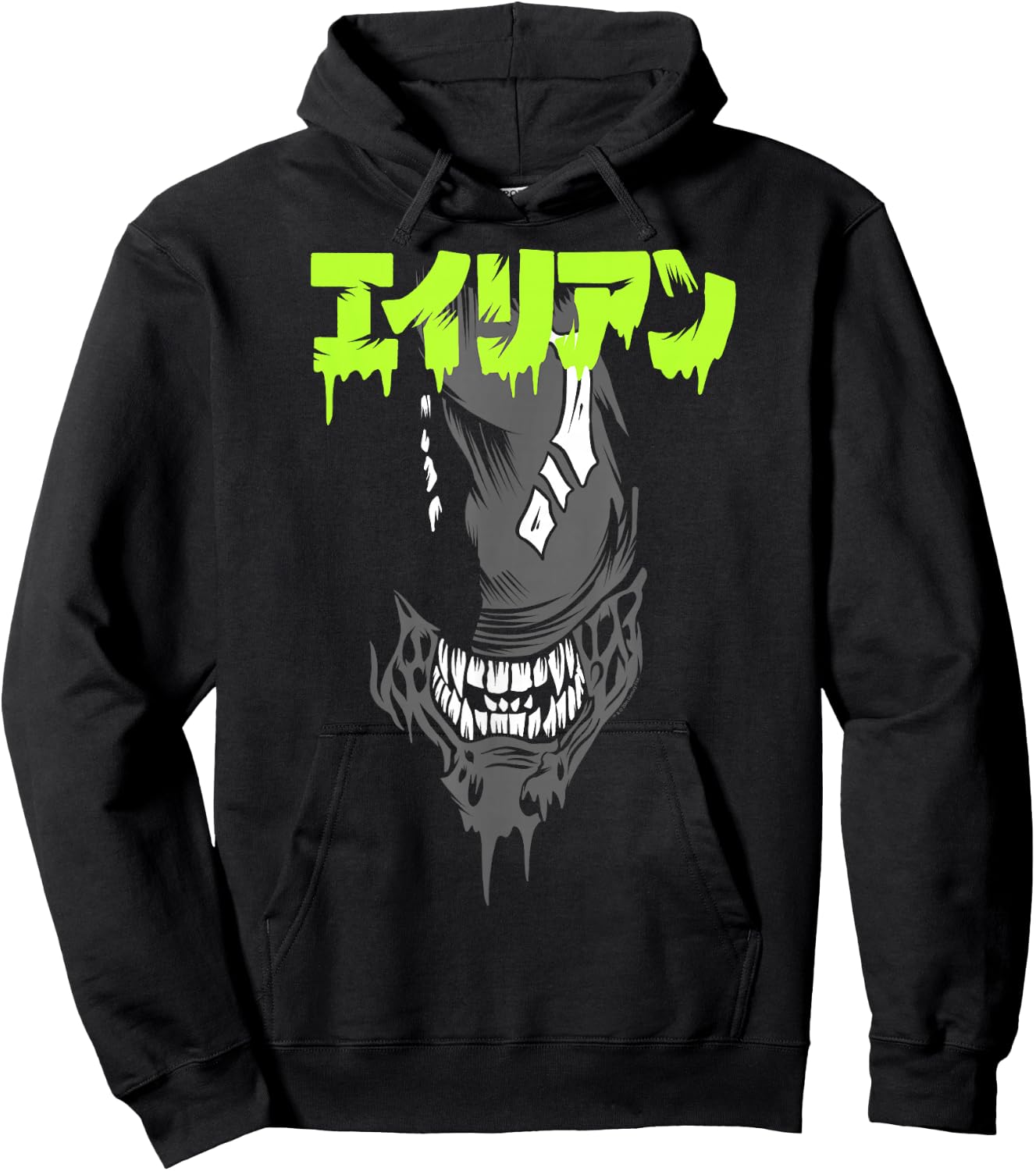Aliens Iconic Xenomorph Big Angry Face Kanji Style Big Logo Hoodie - Hoodie | Black