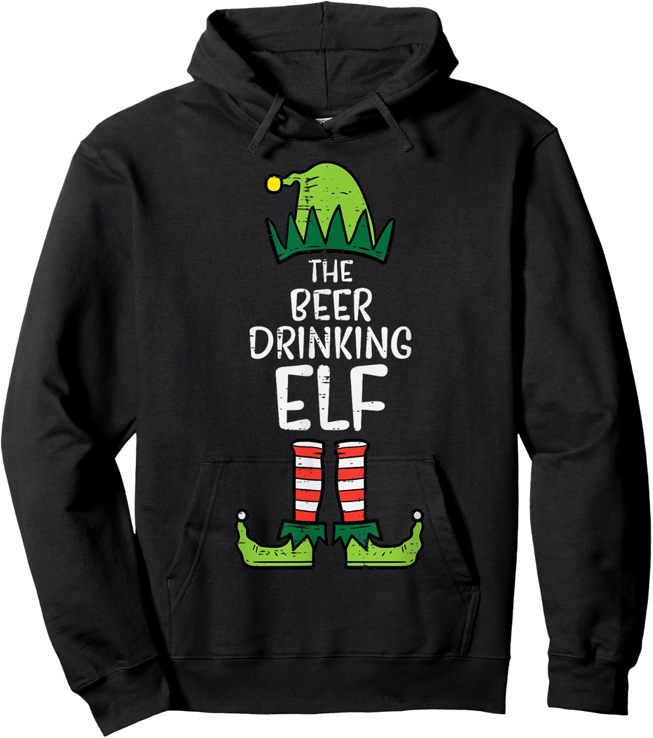 The Beer Drinking Elf Matching Christmas Pajamas Family Dad Hoodie - Hoodie | Black