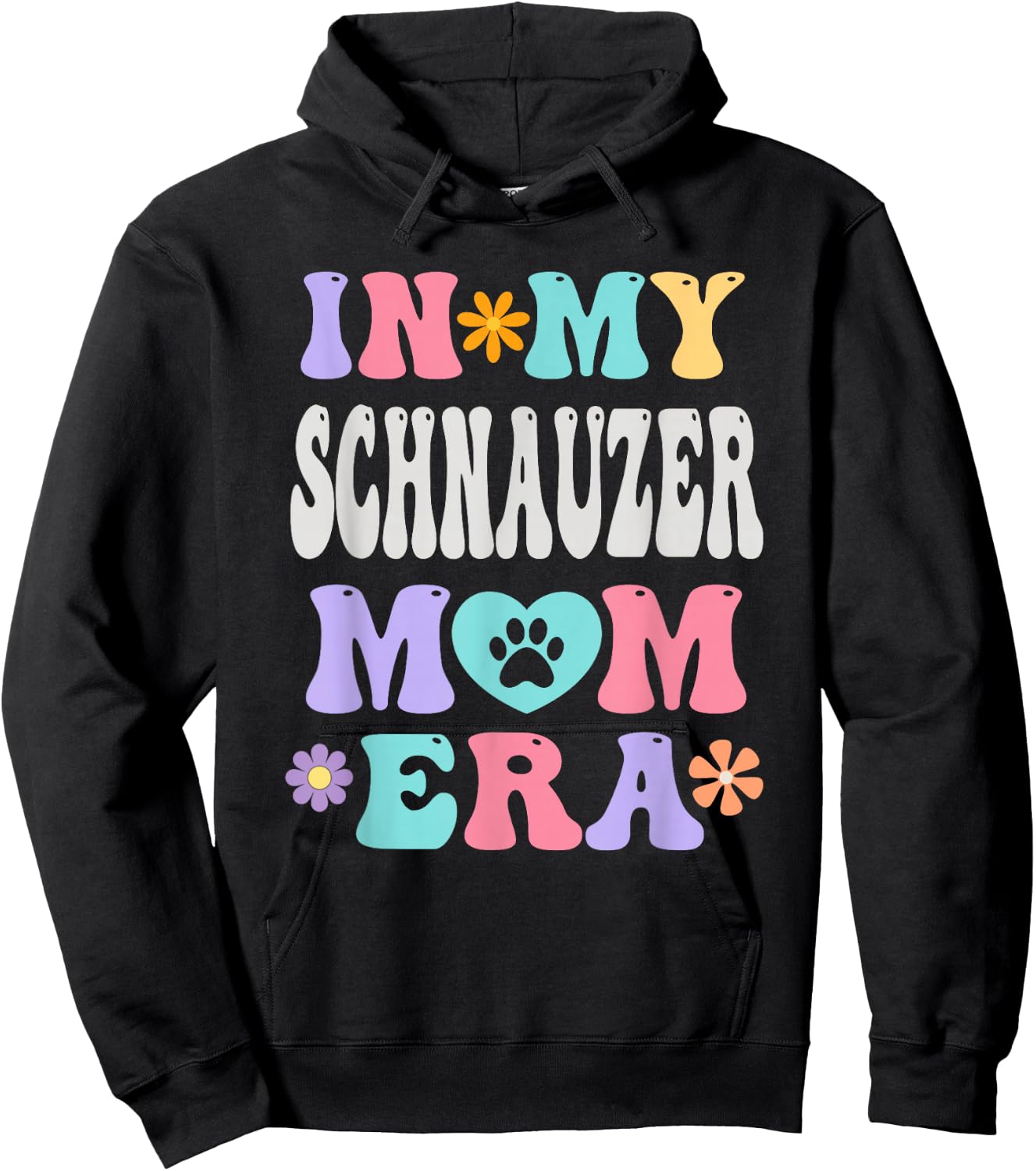 In My Schnauzer Mom Era Funny Retro Groovy Mini Dog Owner Hoodie - Hoodie | Black