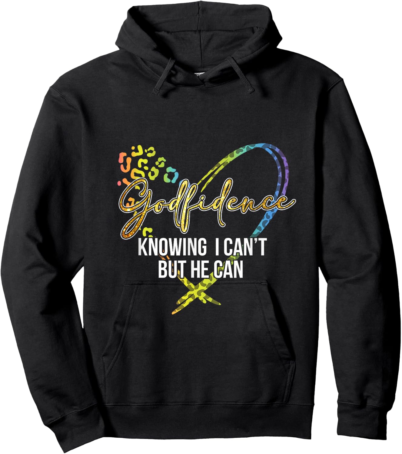 God.fidence Know I cant but he can leopard Heart Christian Hoodie - Hoodie | Black