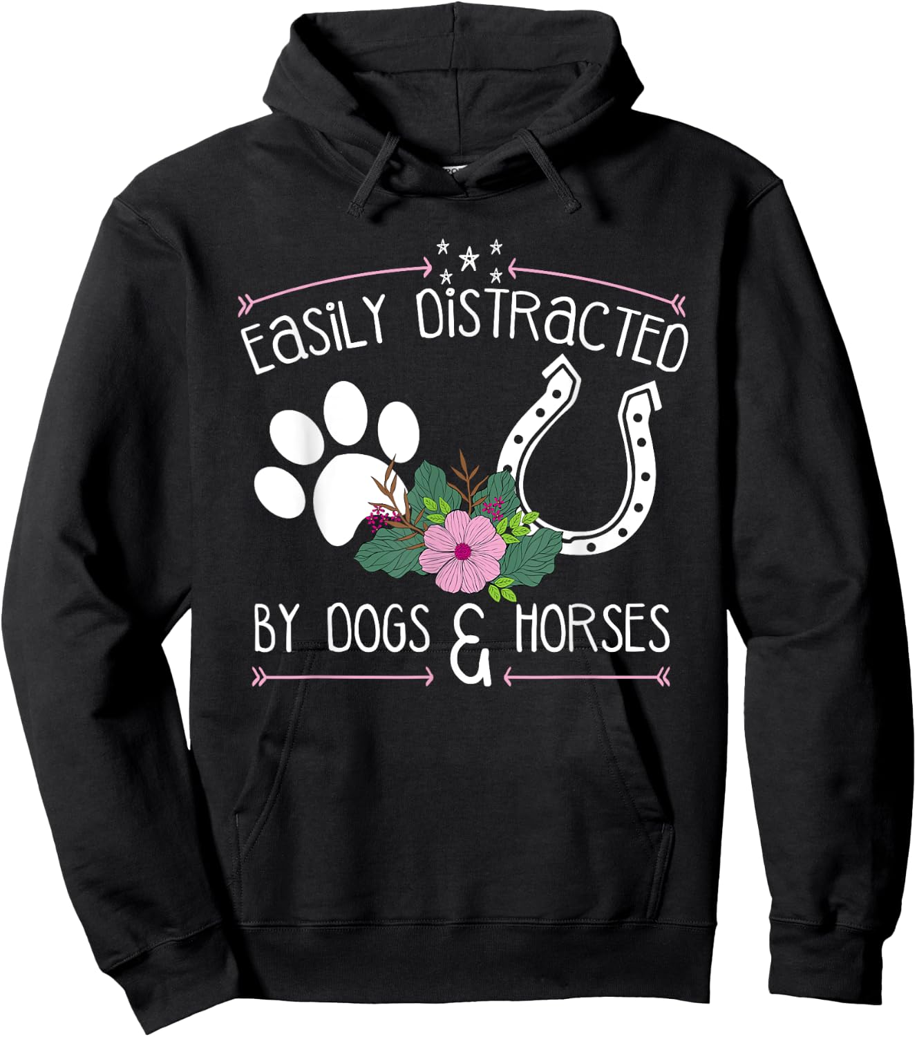 Easily Distracted By Dogs And Horses Funny Farm Animal Lover Hoodie - Hoodie | Black