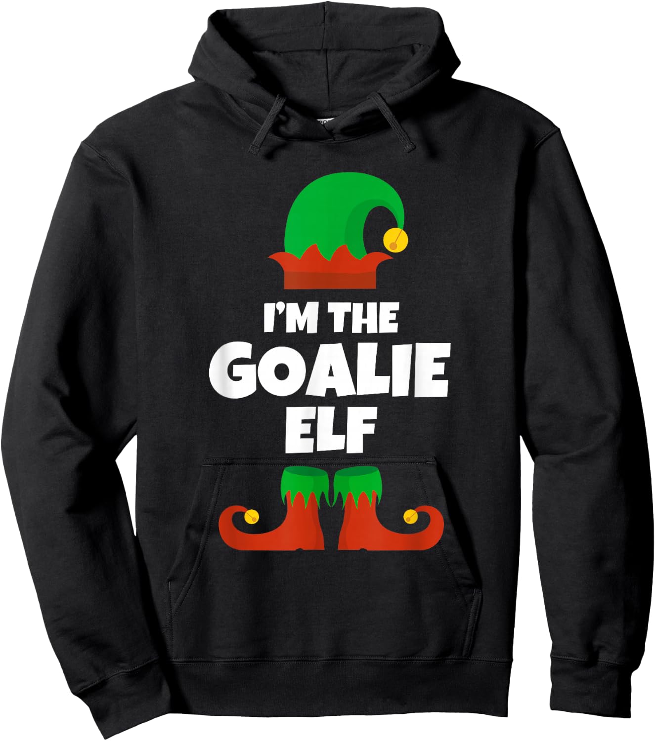 I'm The Goalie Elf Family Pajama Christmas Hockey Soccer Hoodie - Hoodie | Black