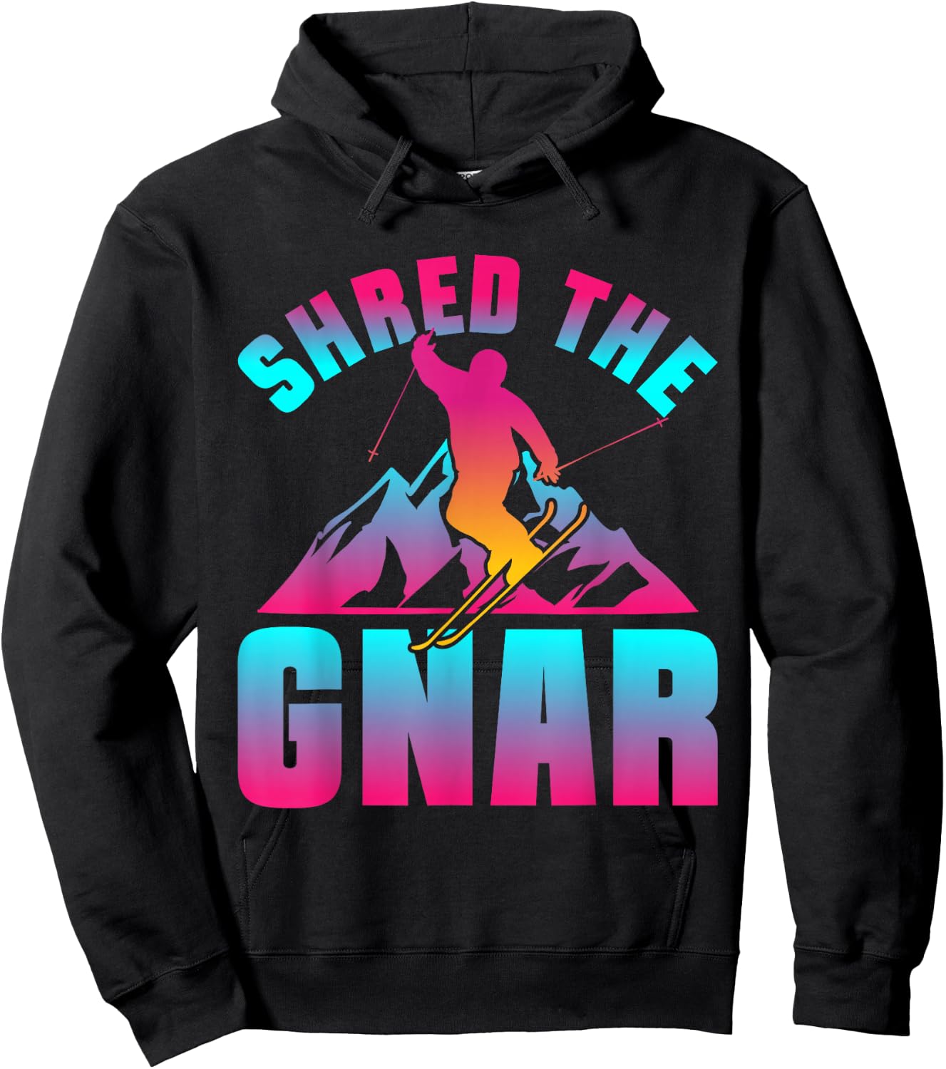 Retro Ski 90s 80s Skiing Outfit Shred The Gnar Skiing Hoodie - Hoodie | Black