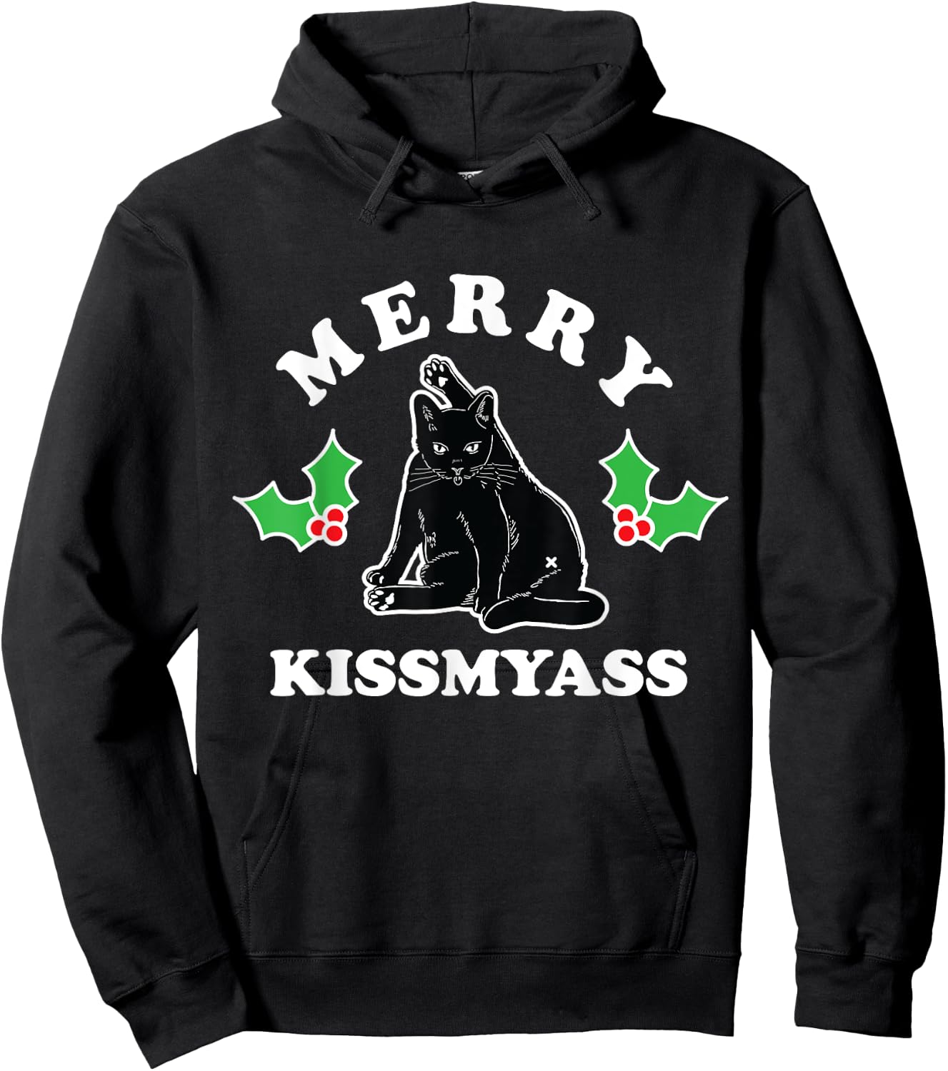 Merry Kissmyass Christmas Kitty Cat Butt Women Hoodie - Hoodie | Black