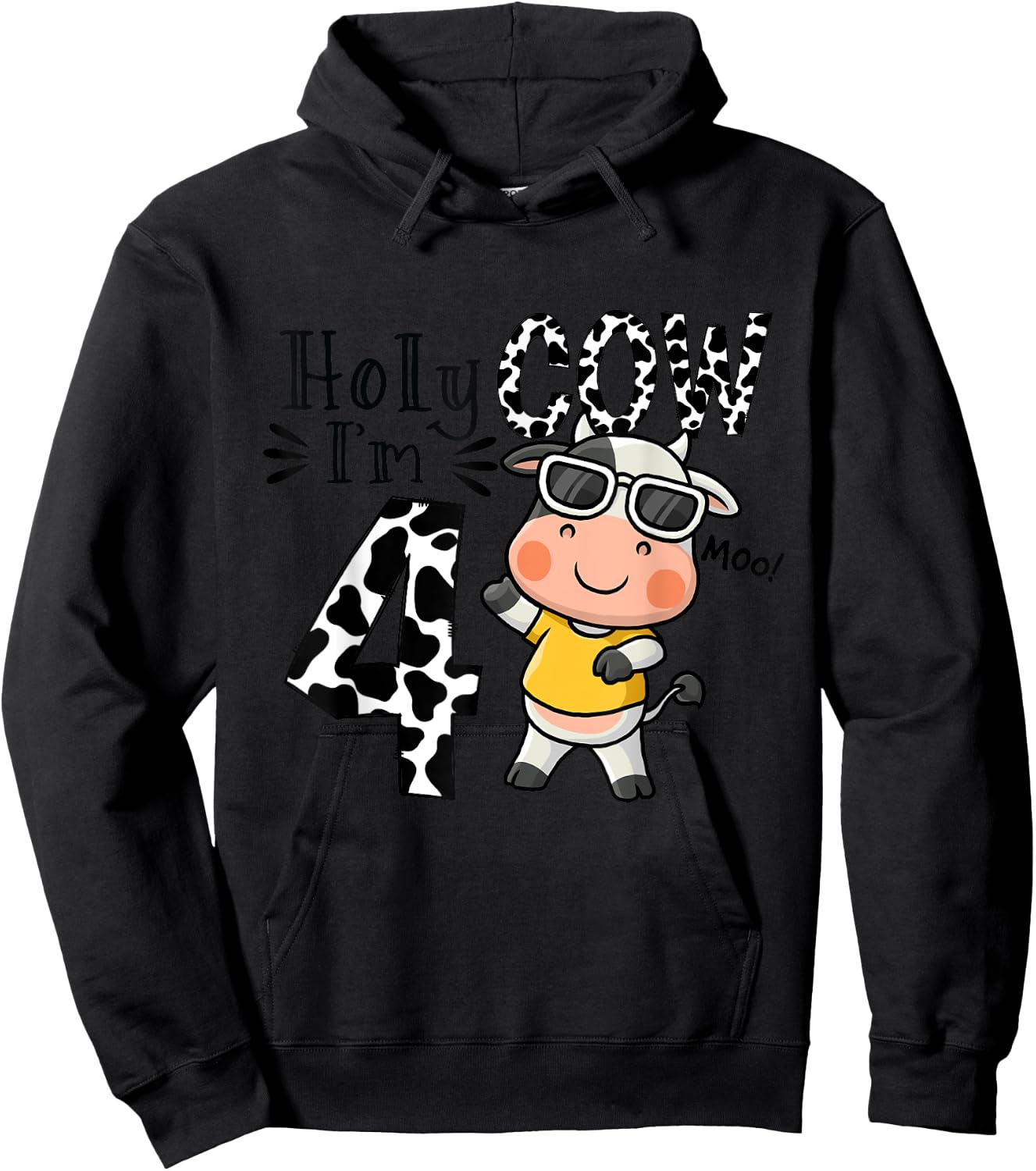 Cute 4th Cow Farm Animals Bday Holy Cow I'm 4 Birthday Boy Hoodie - Hoodie | Black