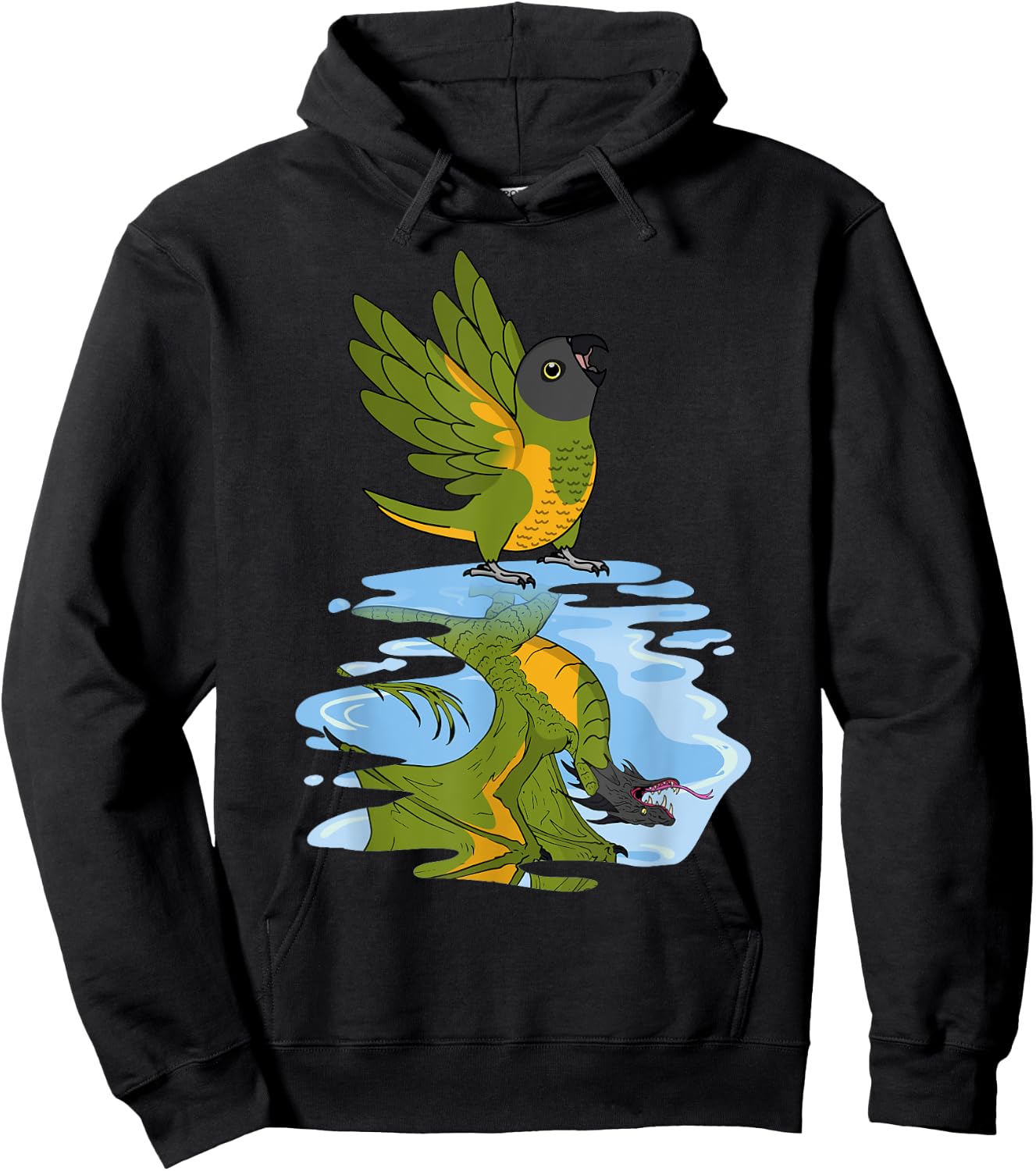 Parrot & Dragon Reflection I Senegal Parrot Hoodie - Hoodie | Black