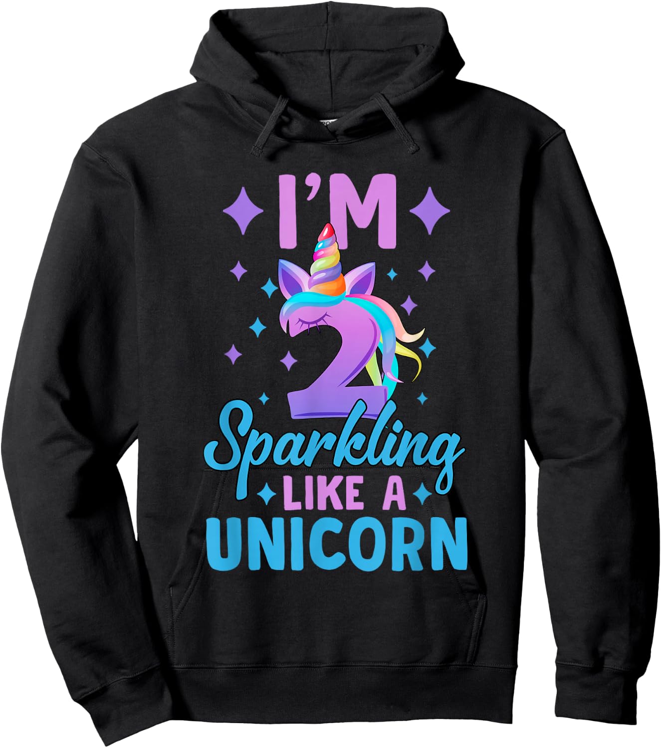 2nd Birthday Unicorn Birthday Party 2 Year Old Girls Hoodie - Hoodie | Black