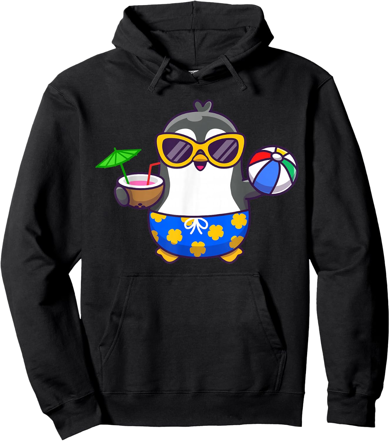 Funny Penguin Hawaiian Funny Aloha Penguin Drinking Coconut Hoodie - Hoodie | Black