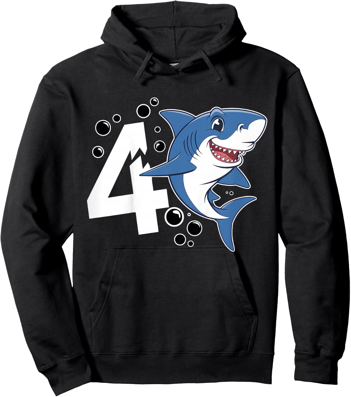 Kids Kids 4 Years Old Cute Shark Lover 4th Birthday Party Hoodie - Hoodie | Black
