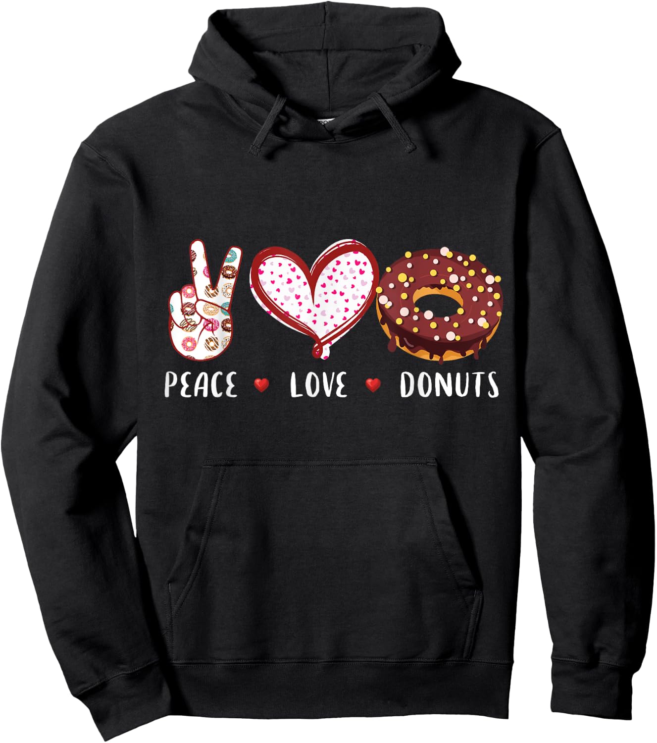 Peace Love donuts chocolate Doughnut men women kids boy girl Hoodie - Hoodie | Black