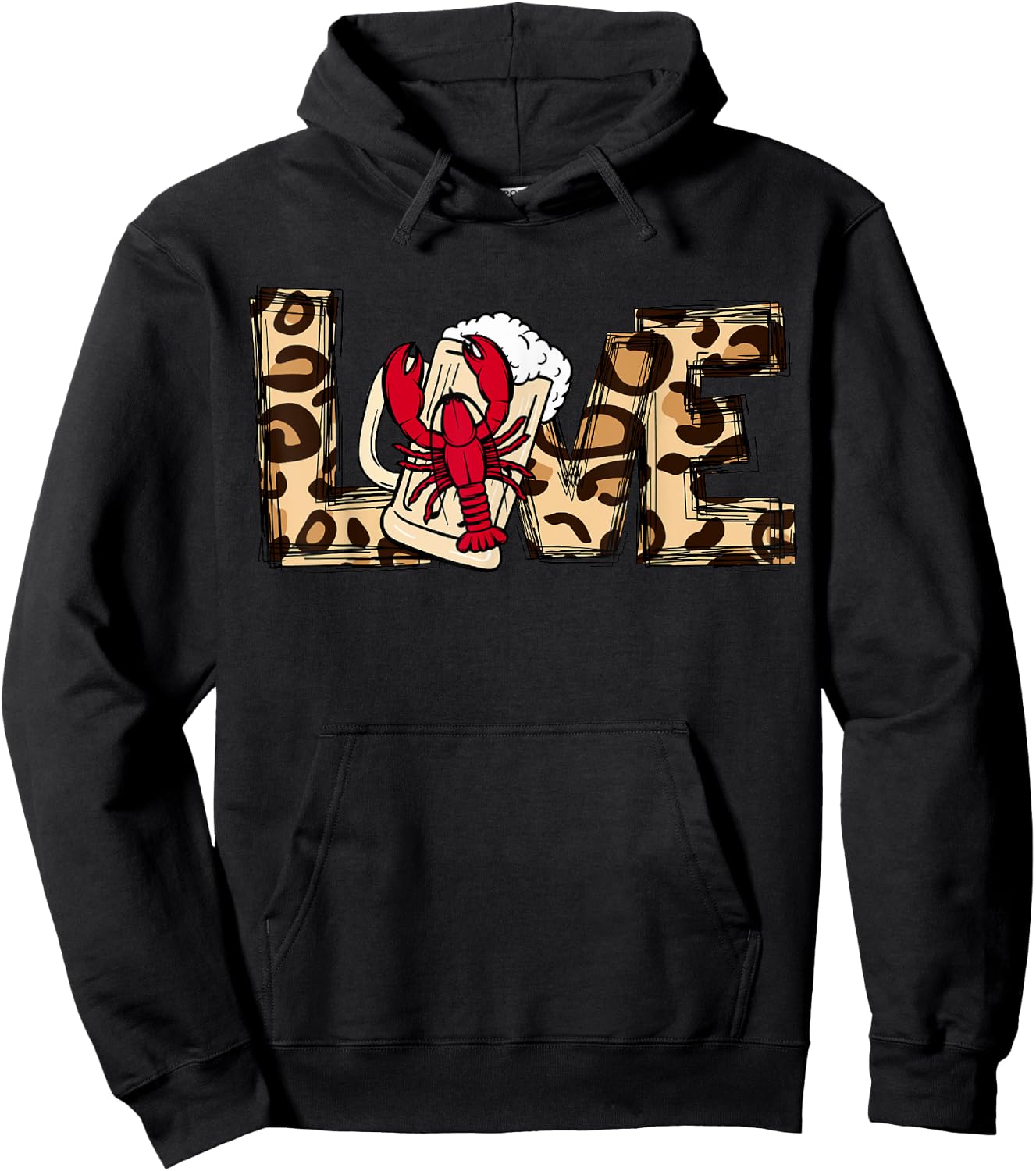 Crawfish and Beer Lovers Women's Leopard Love Crayfish Hoodie - Hoodie | Black