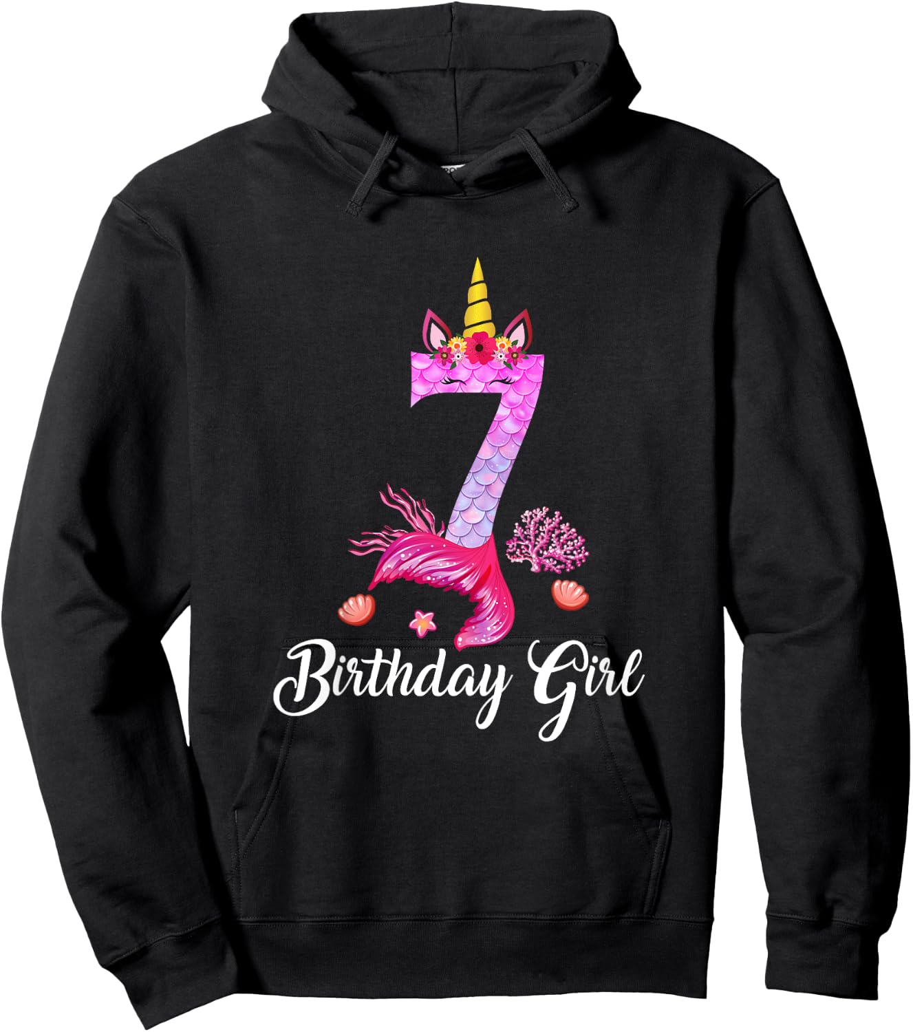 7th Mermaid Tail Shirt Unicorn Number 7 Years Old Birthday Hoodie - Hoodie | Black