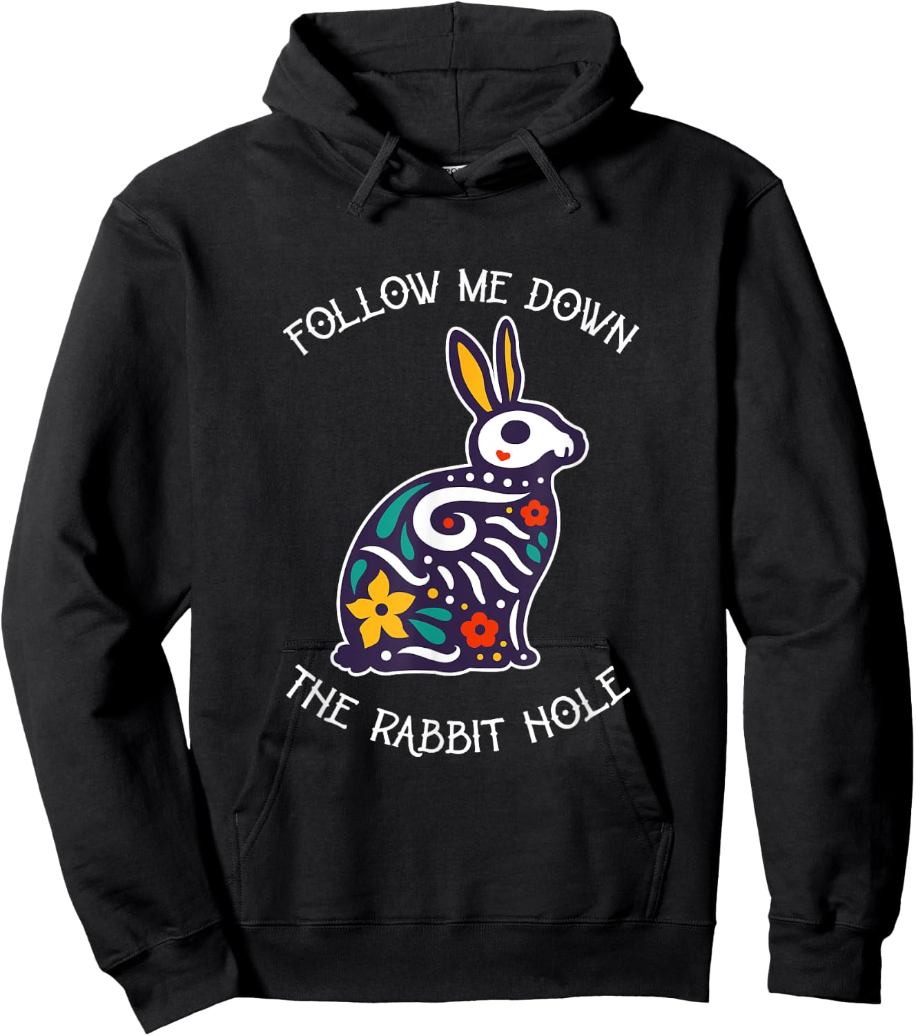 Funny Follow Me Down The Rabbit Hole Surrealistic Bunny Hoodie - Hoodie | Black
