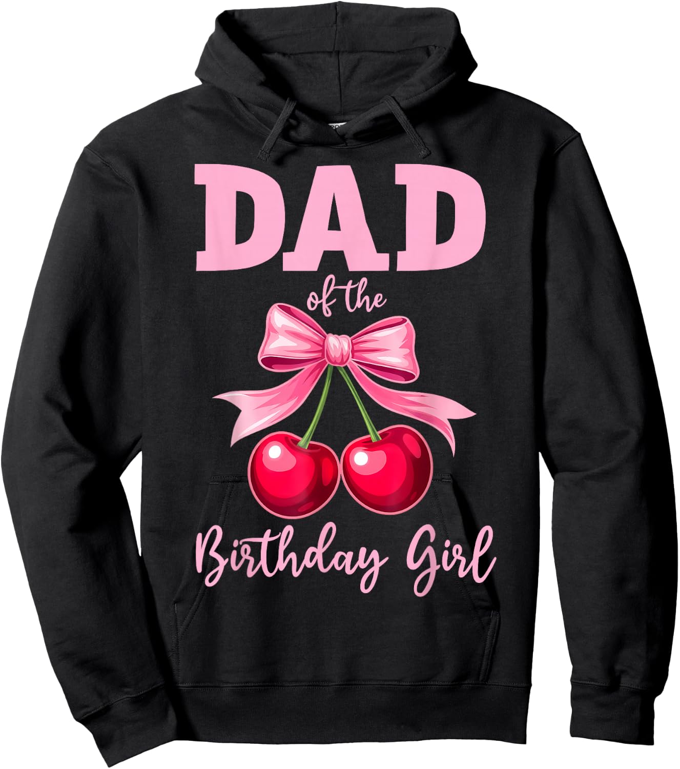 Cherry Coquette Bow Dad of The Birthday Girl Family Matching Hoodie - Hoodie | Black
