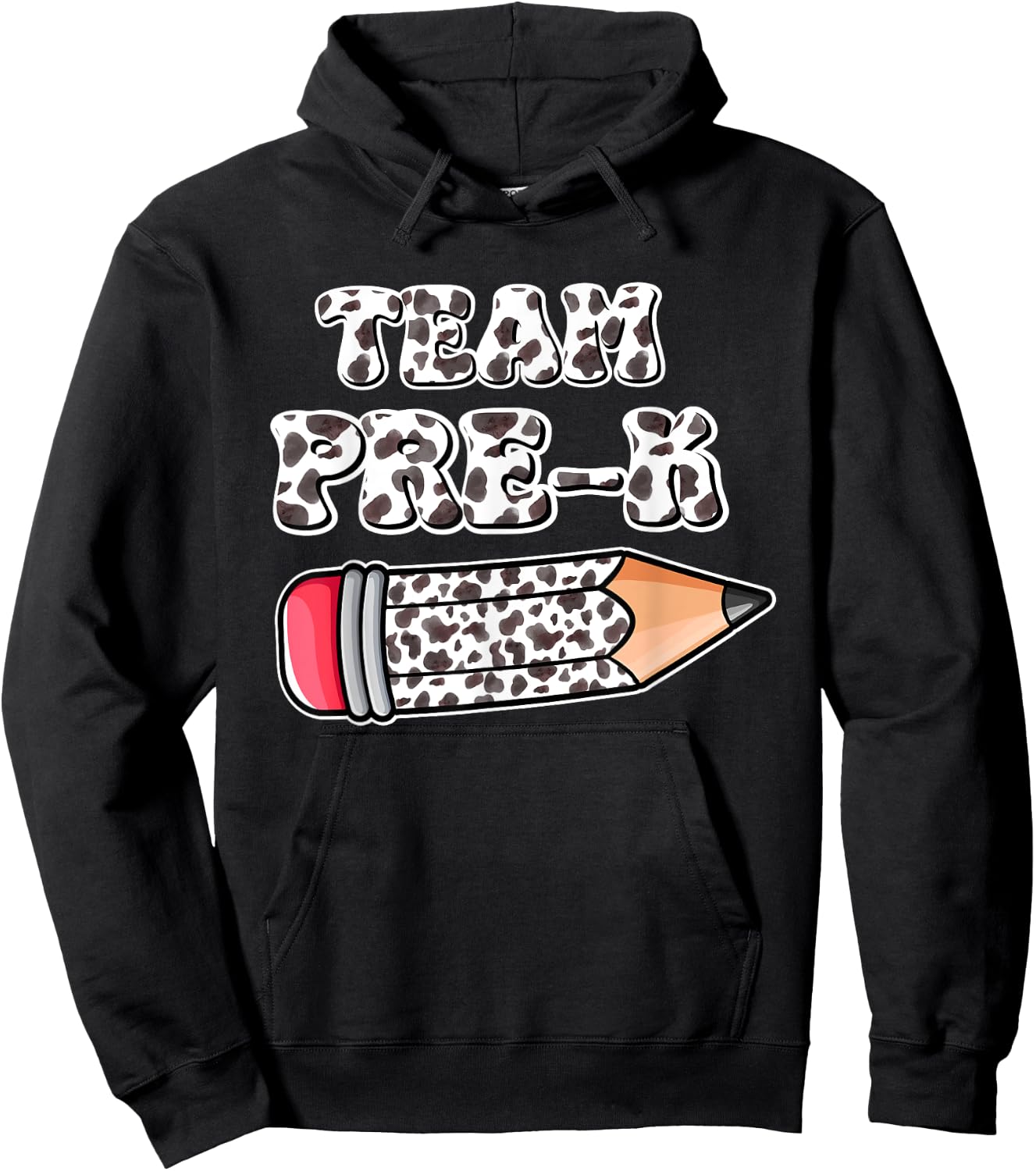 Team Pre-K Cow Print Pencil Back To School Kids Boys Girls Hoodie - Hoodie | Black