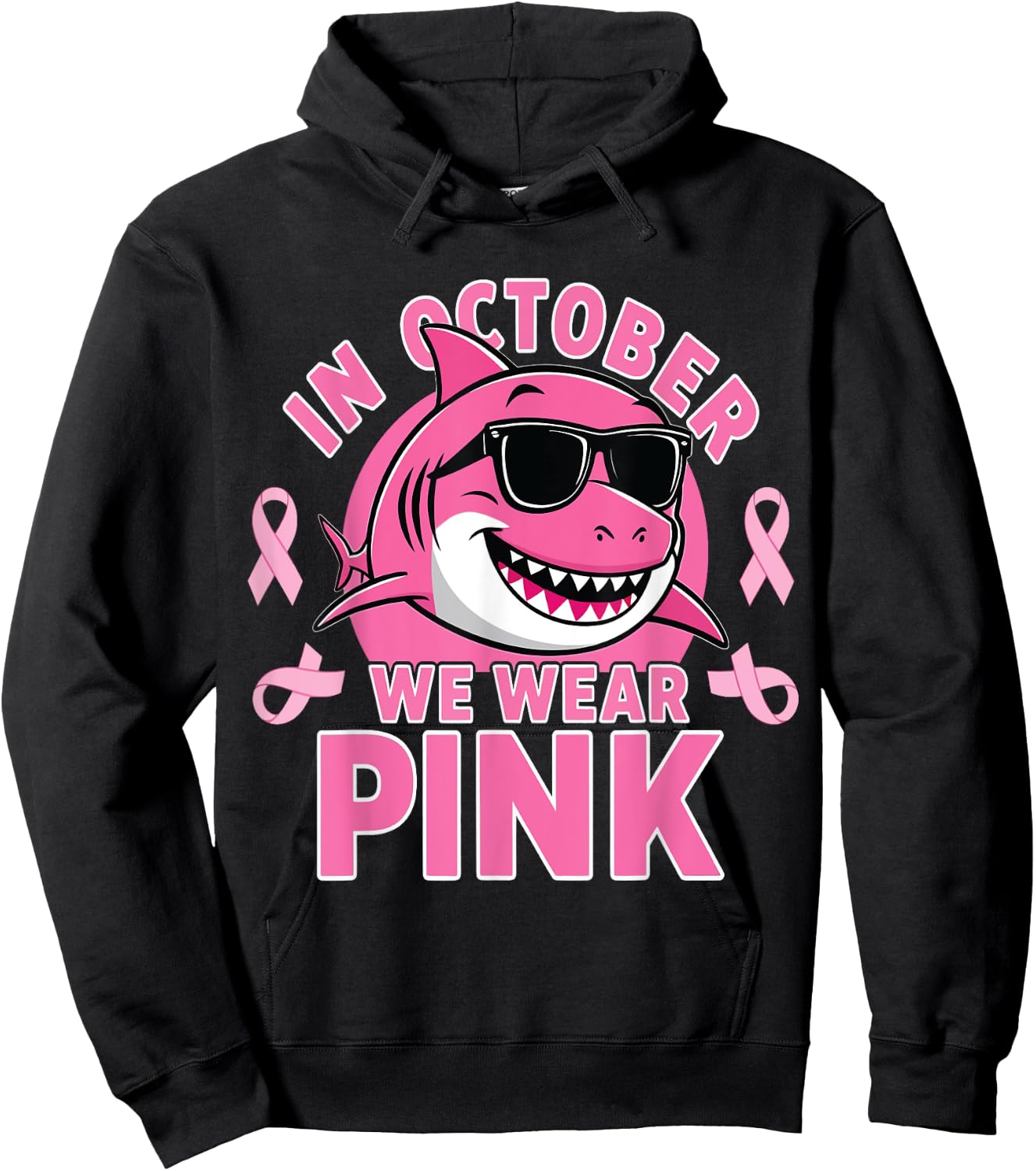 Breast Cancer Shark October We Wear Pink Toddler Boys Kids Hoodie - Hoodie | Black