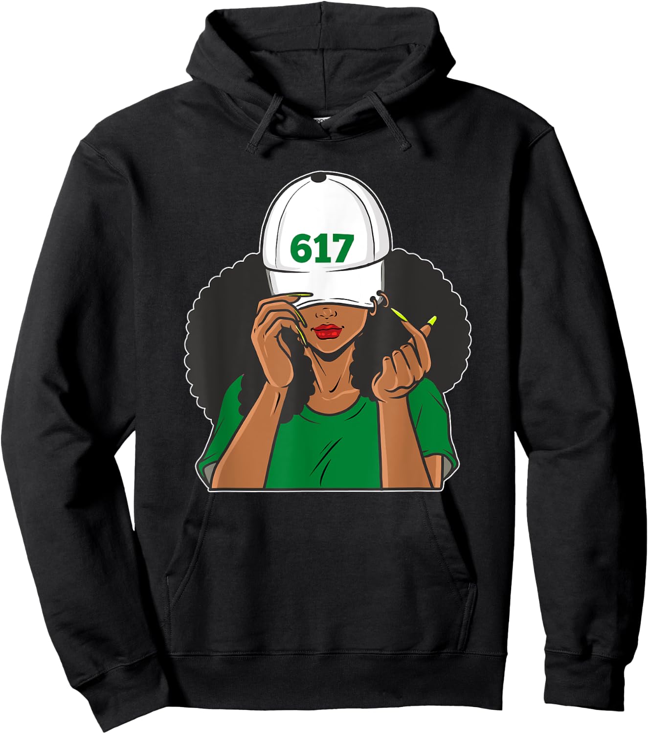 Boston 617 Area Code Black Woman Hoodie - Hoodie | Black
