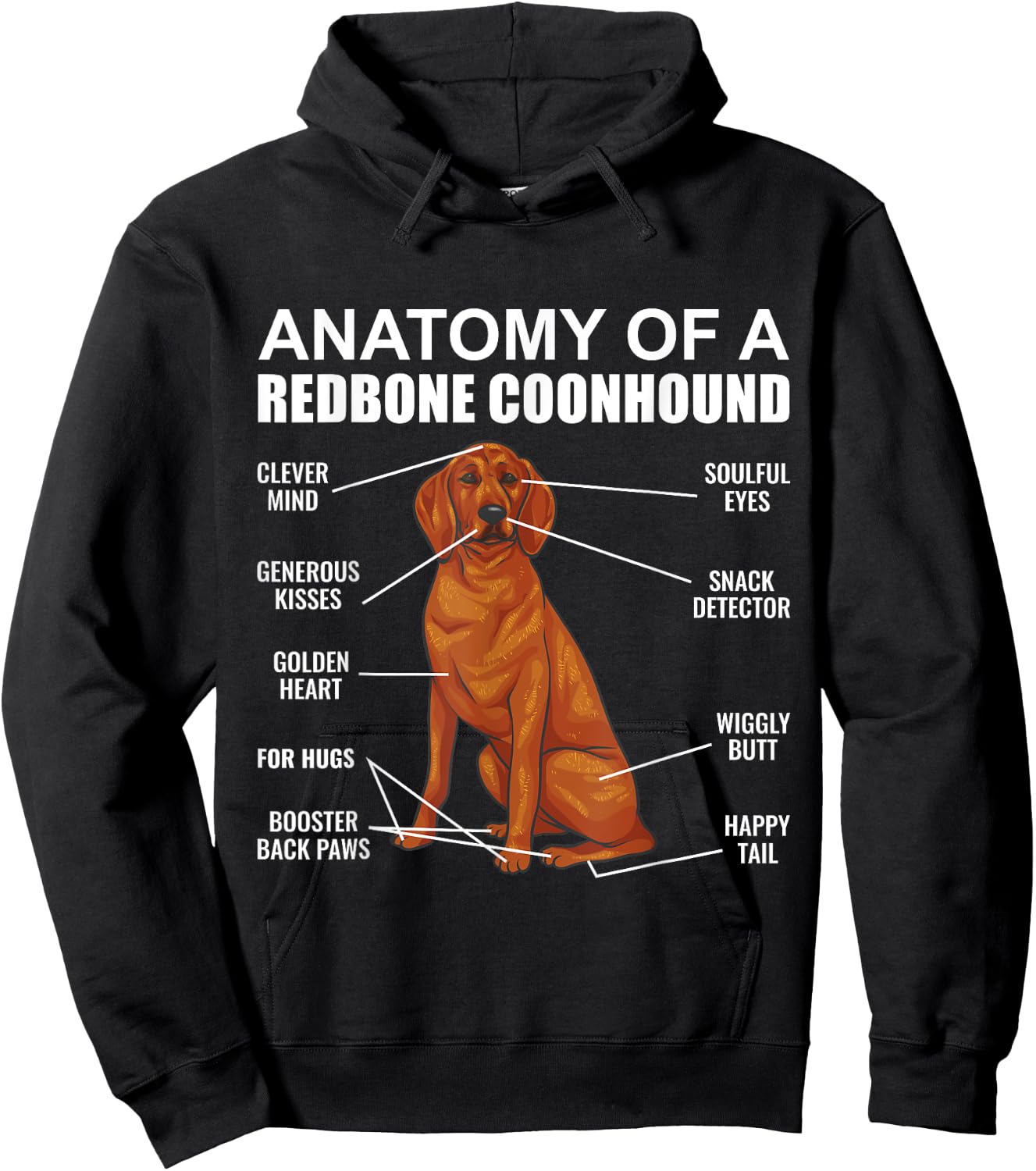 Redbone Coonhound, Anatomy Of A Redbone Coonhound , Black Hoodie - Hoodie | Black