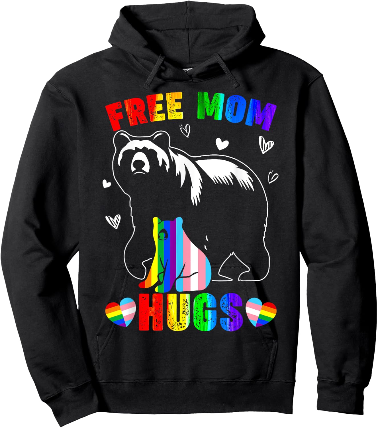 Free Mom Hugs Mama Bear LGBTQ Pride Rainbow Flag Mothers Day Hoodie - Hoodie | Black