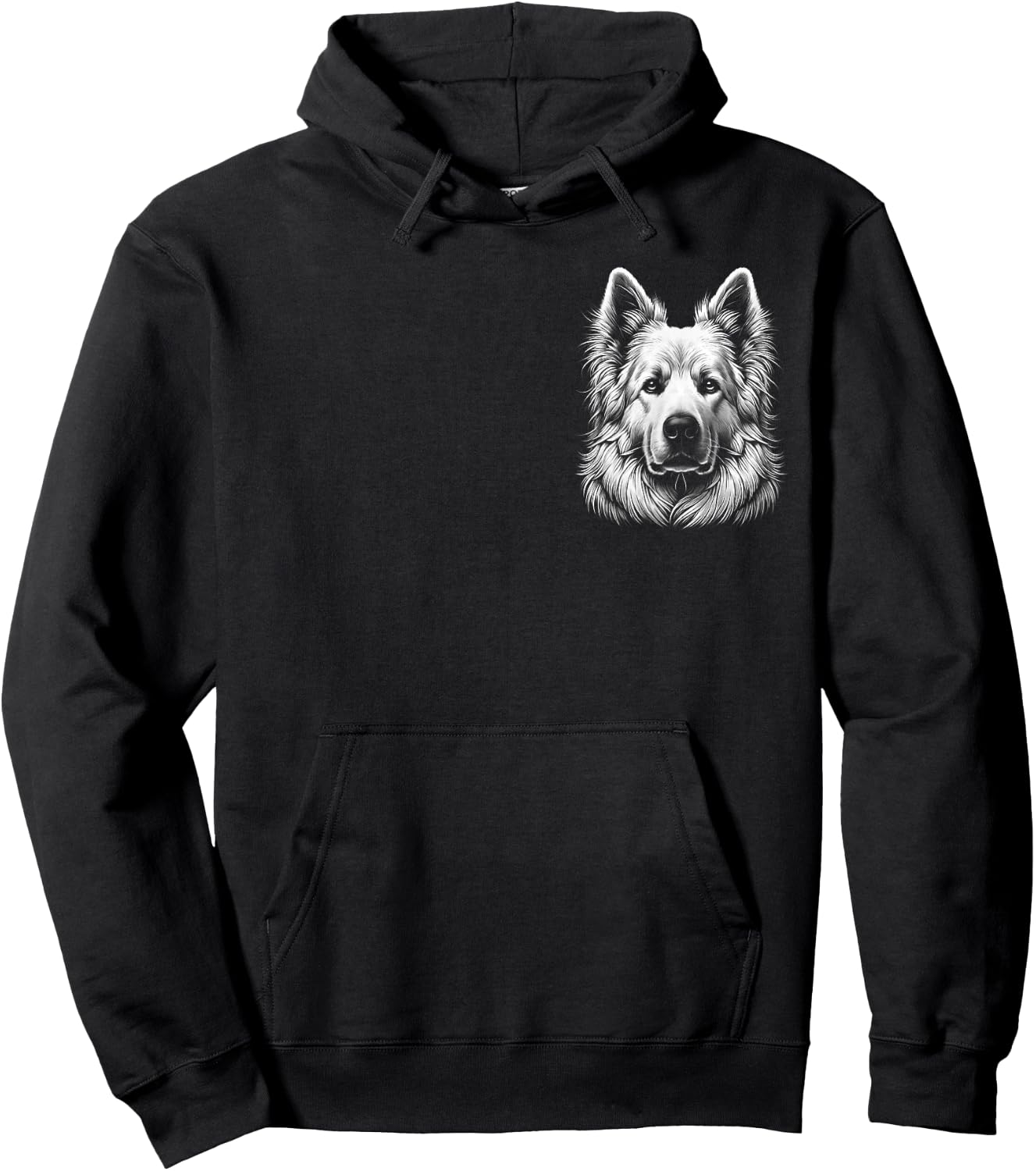 White Swiss Shepherd in portrait on chest , Black, S Hoodie - Hoodie | Black