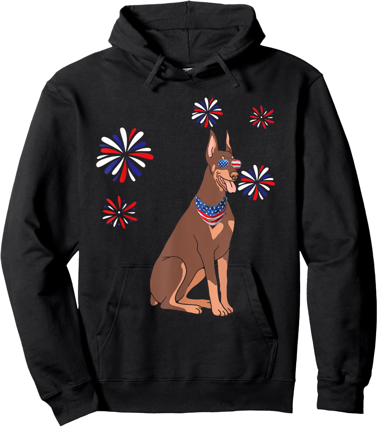 Patriotic Red Doberman USA Flag 4th of July Dog Lover Hoodie - Hoodie | Black