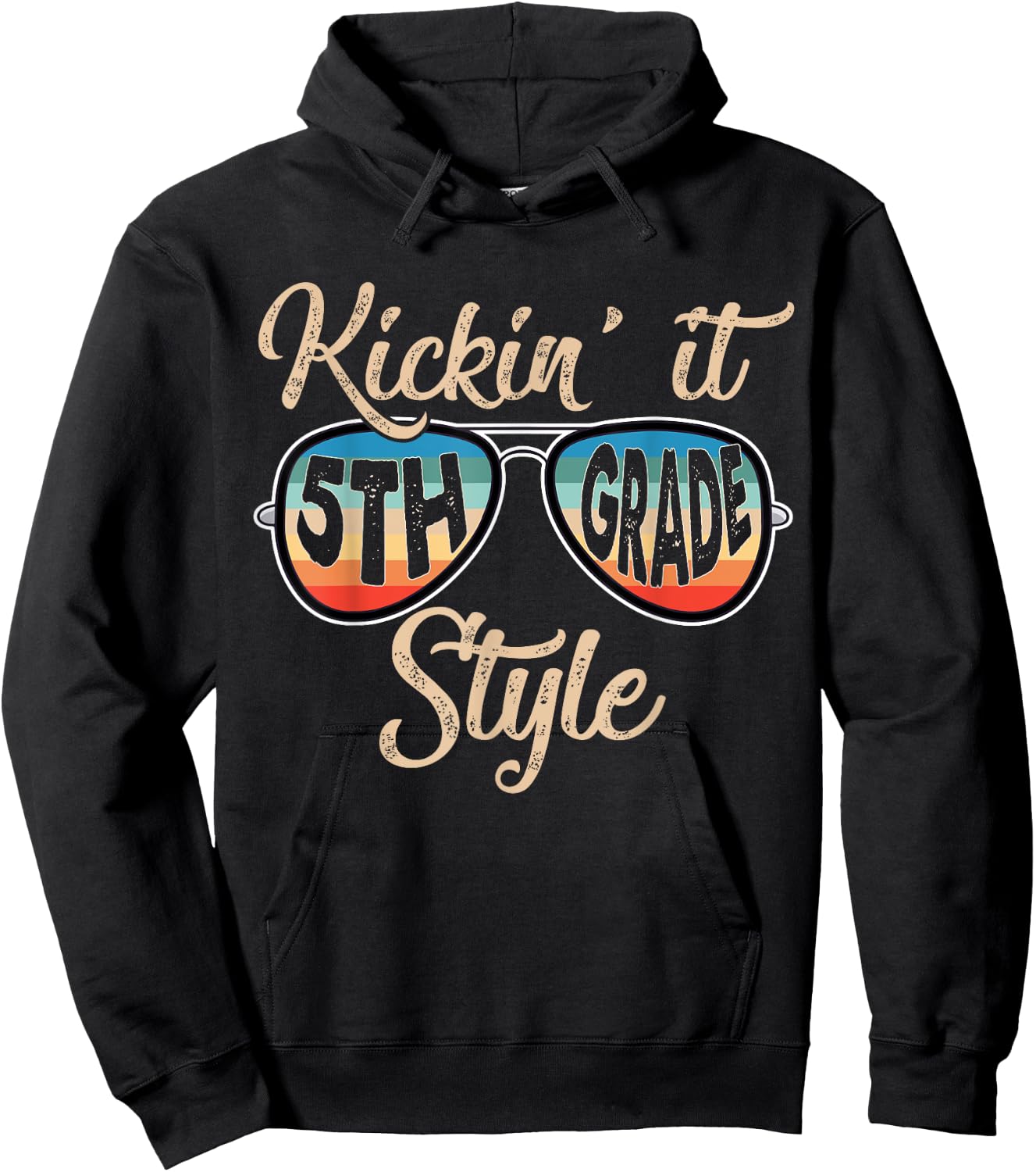 P41l Retro Kickin It 5th Grade Style Teacher Back To School Women Girls Kids Hoodie - Hoodie | Black