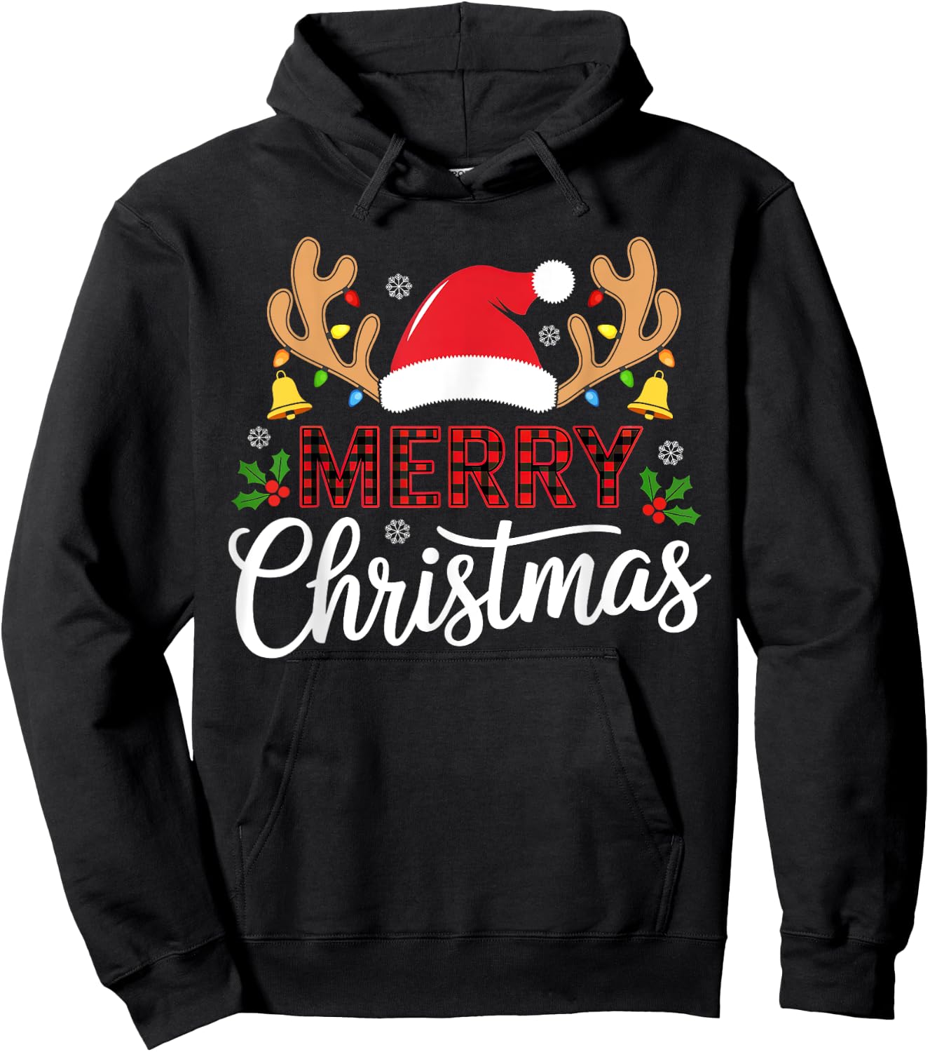 Merry Christmas Buffalo Plaid Funny Xmas Men Women Family Hoodie - Hoodie | Black