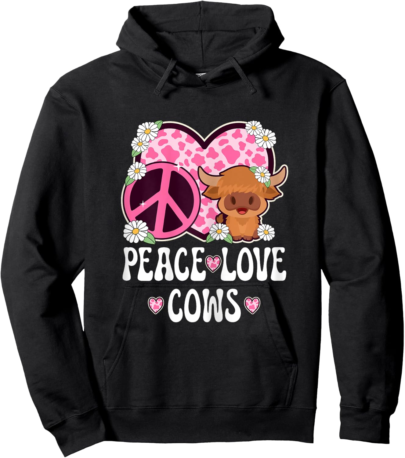 Peace Love Cows Women Cow Print Cute Cow Girls Cow Lover Cow Hoodie - Hoodie | Black