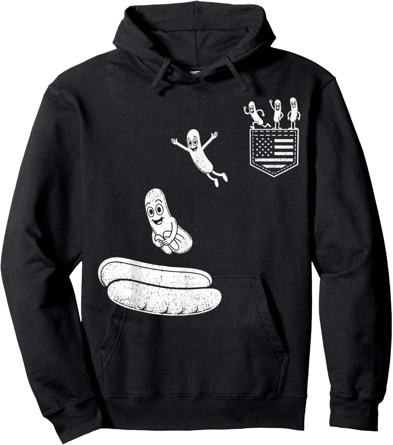 Funny 4th of July Patriotic Hot-Dog BBQ Flying into Bun 250 Hoodie - Hoodie | Black