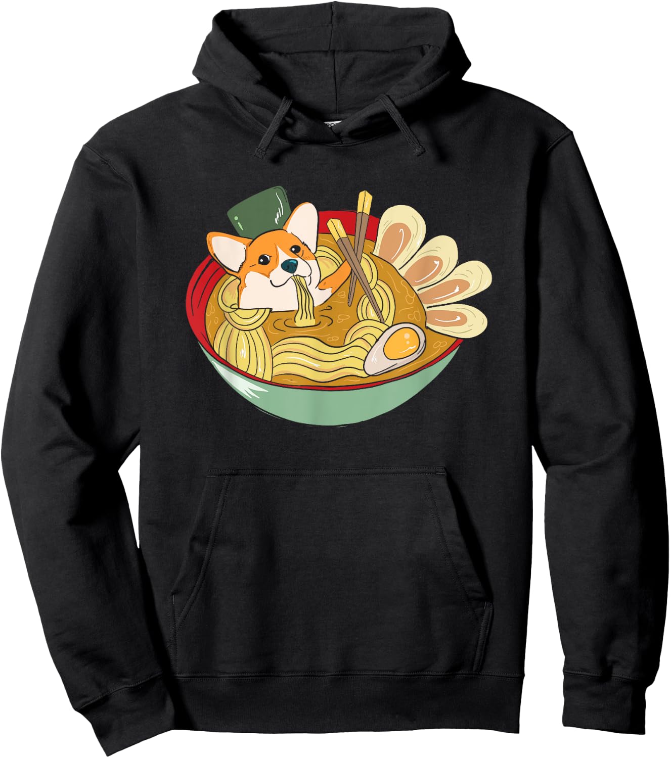 Kawaii Ramen Corgi DOG Shirt Japanese Noodles Gift Hoodie - Hoodie | Black