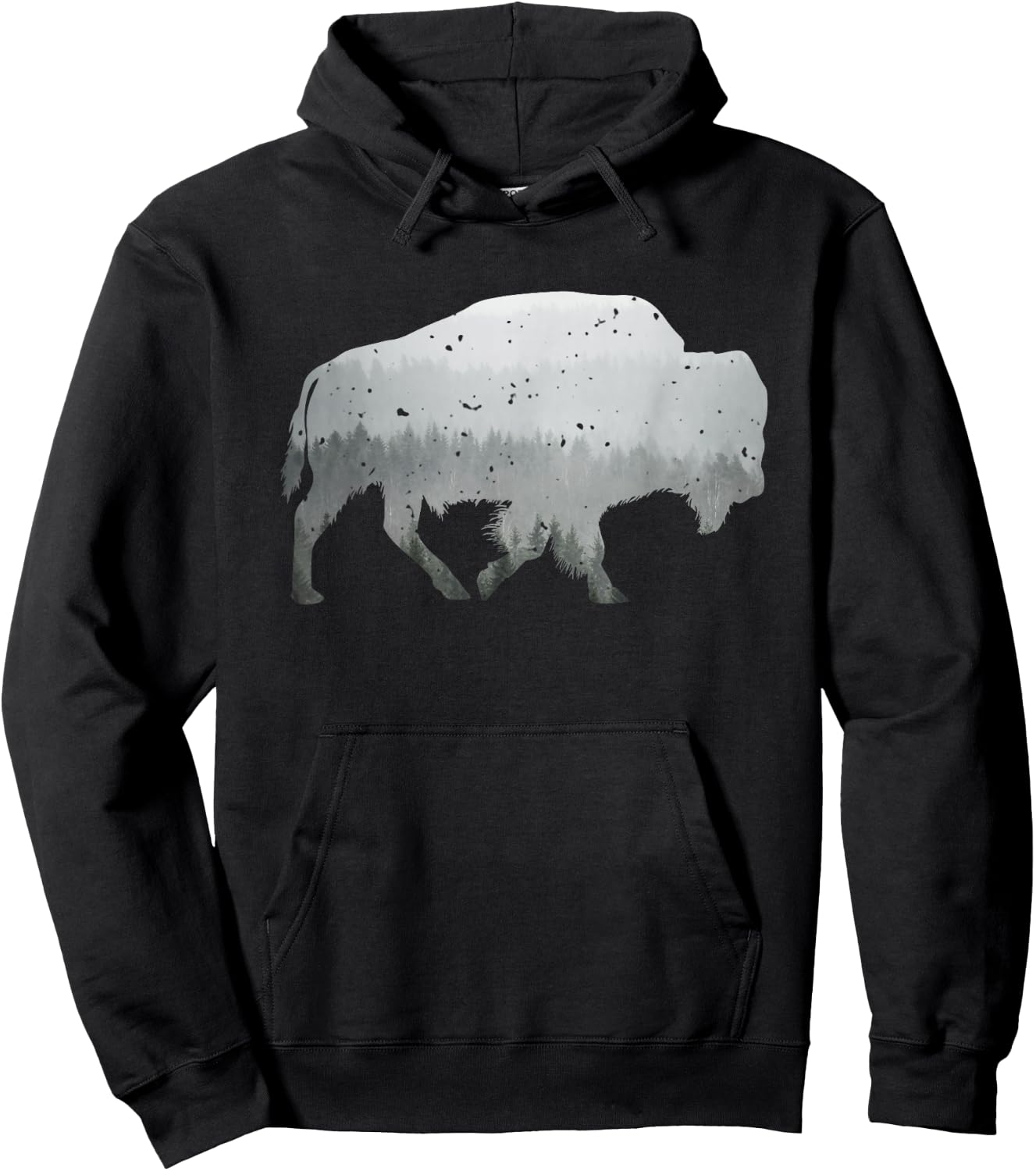 Buffalo Shaped Mountain Wildlife Wilderness Forest Mist Hoodie - Hoodie | Black