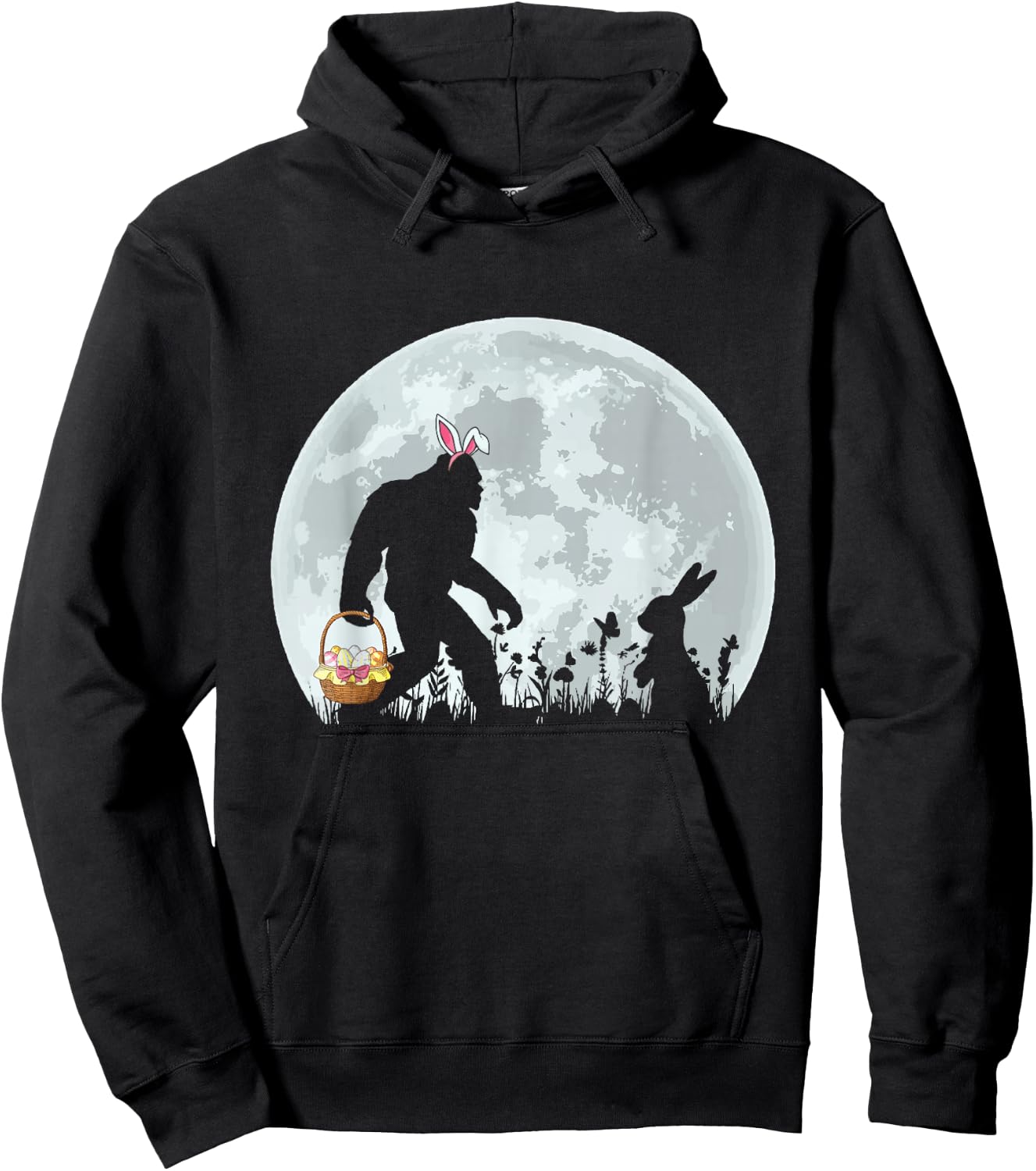 Funny Bigfoot Easter Basket Bunny Silhouette Boys Girls Kids Hoodie - Hoodie | Black