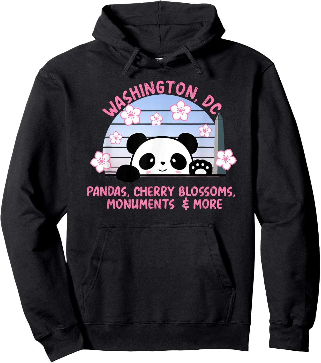 Visit Washington DC Panda Cherry Blossoms and Monuments Hoodie - Hoodie | Black