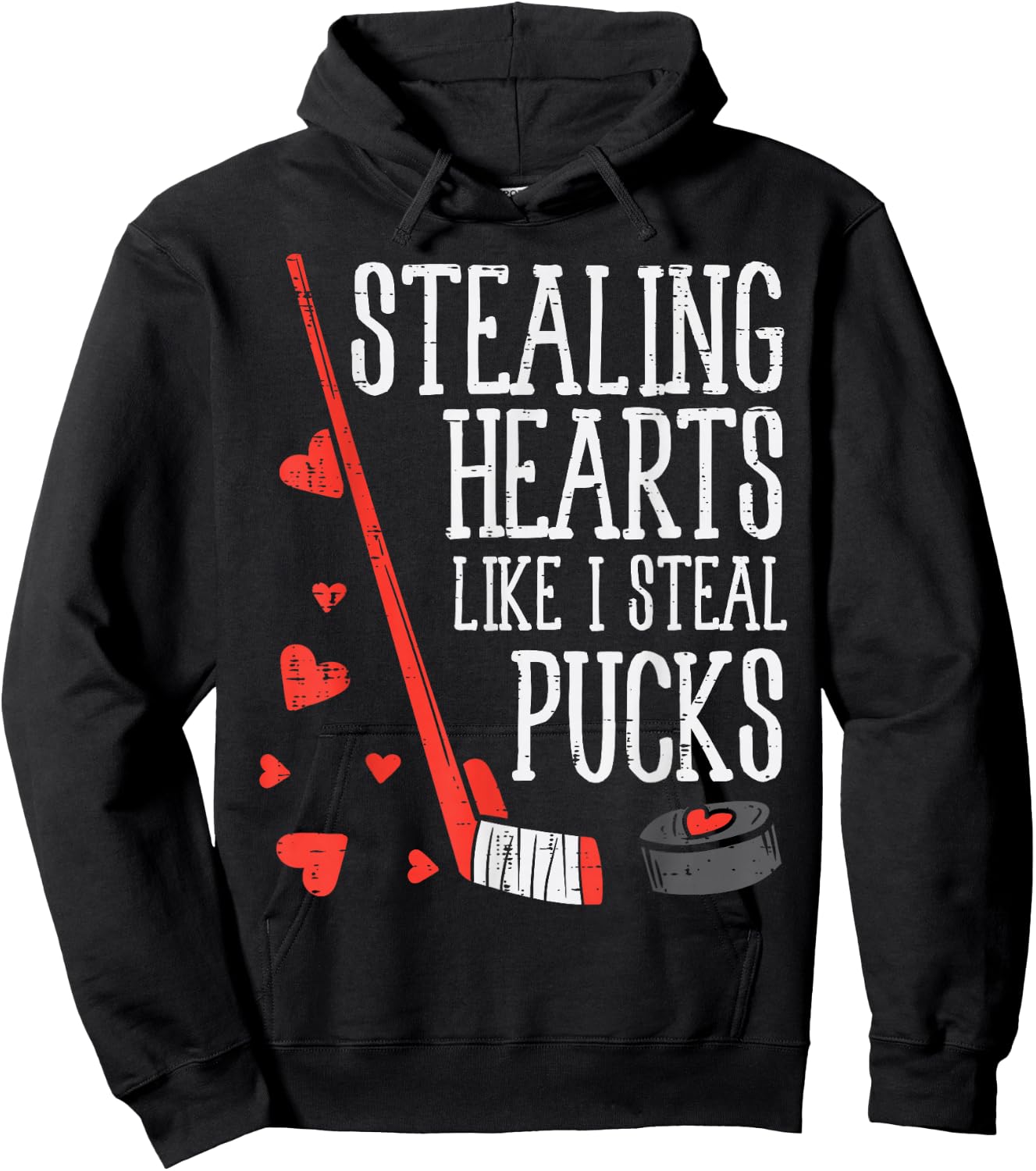Stealing Hearts Like I Steal Pucks Valentines Day Ice Hockey Hoodie - Hoodie | Black