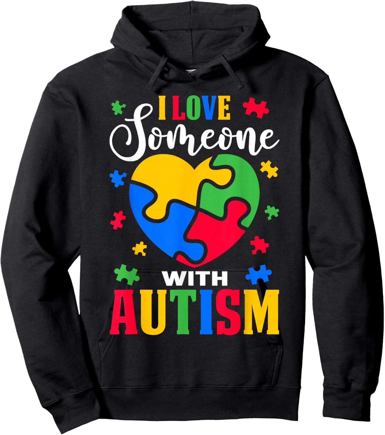 I Love Someone With Autism Awareness Heart Puzzle Pieces Hoodie - Hoodie | Black