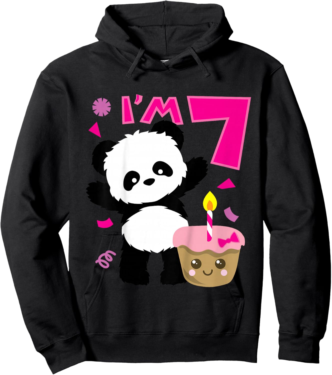 Kids Panda with Kawaii Cake 7 Years Old Girls Birthday Party Hoodie - Hoodie | Black