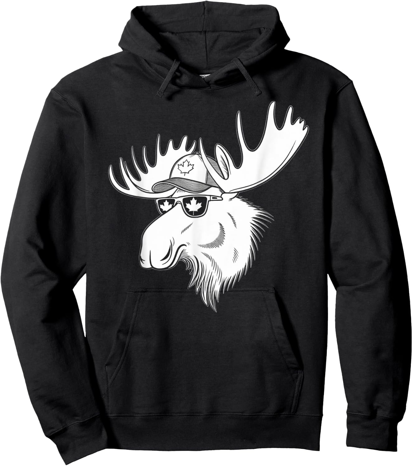 Canada Day Canadian Flag Maple Leaf Moose Sunglasses Funny Hoodie - Hoodie | Black