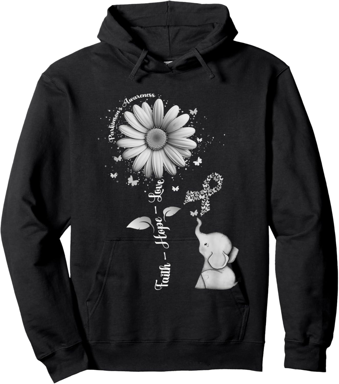 Faith Hope Love Sunflower Elephant Parkinson's Awareness Hoodie - Hoodie | Black