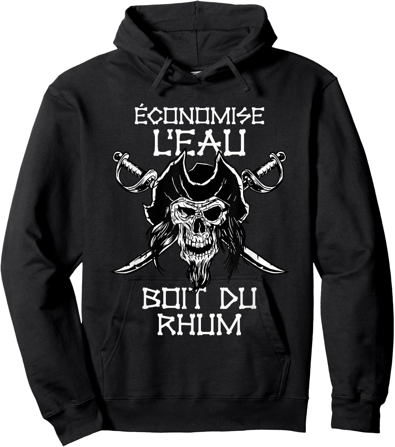 Drink Rum - Saves Water, Drink Rum. Pirate , Black Hoodie - Hoodie | Black