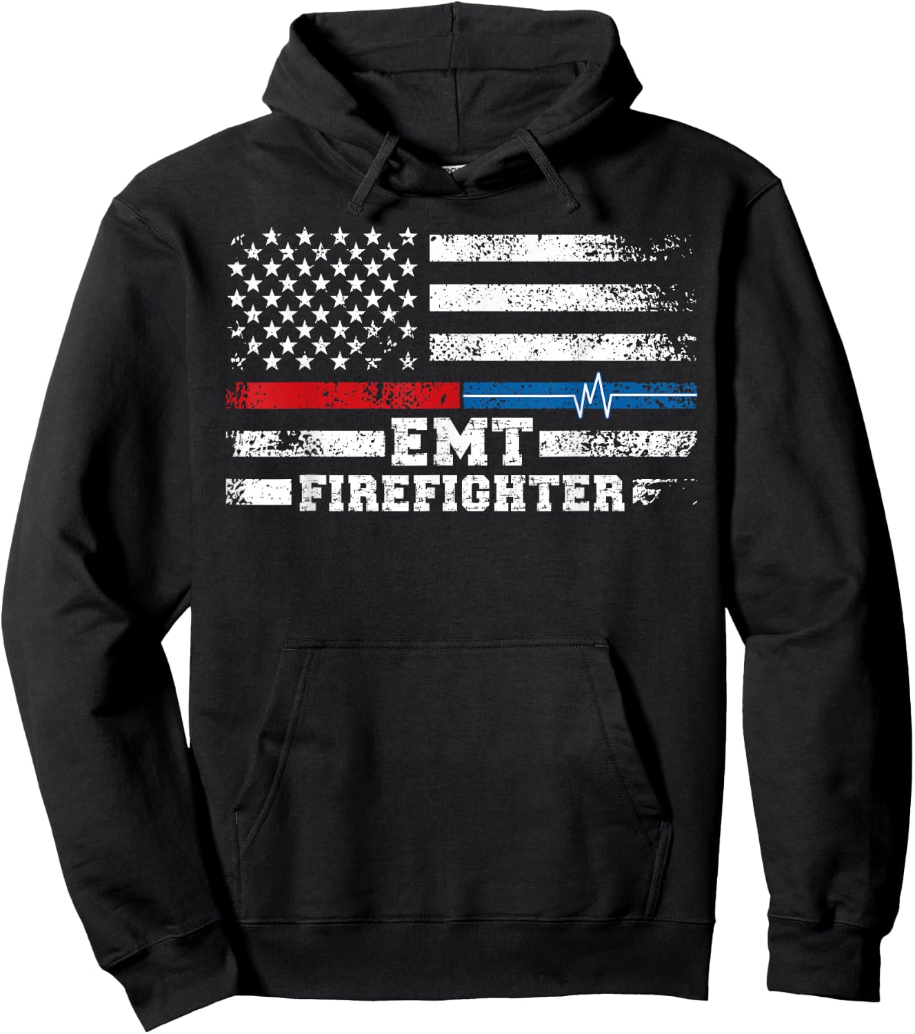 EMT Firefighter American Flag Proud Firefighter EMT Hoodie - Hoodie | Black