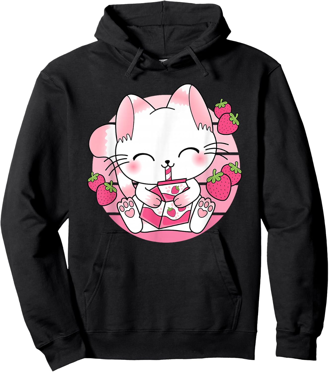 Süße Japanische Anime Kawaii Erdbeermilch Katze Manga Otaku Hoodie - Hoodie | Black