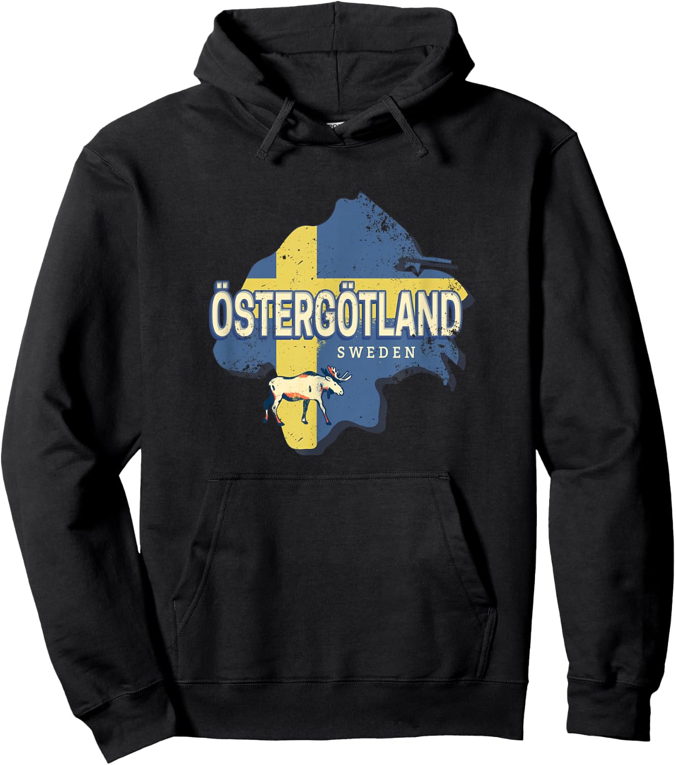 Östergötland Sweden Retro Province Map Vintage Souvenir Hoodie - Hoodie | Black