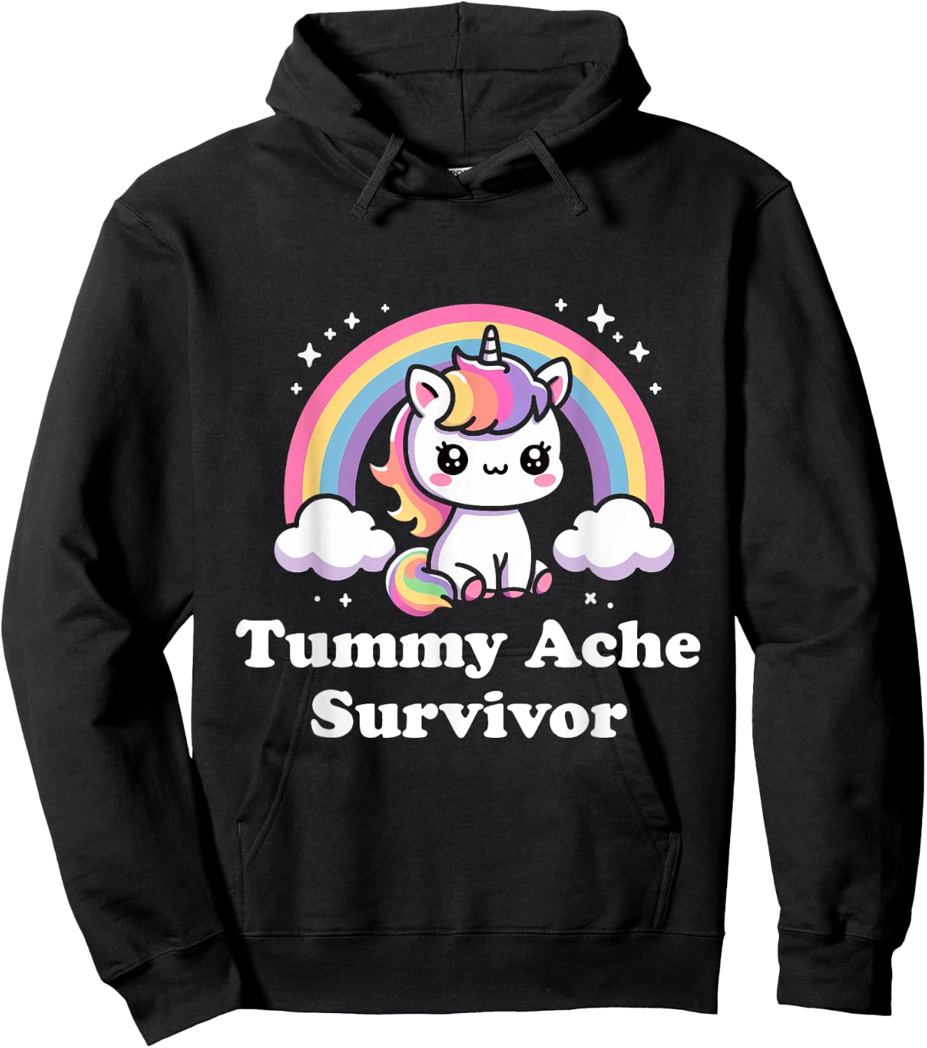 Sarcastic Upset Stomach Rainbow Tummy Ache Survivor Unicorn Hoodie - Hoodie | Black