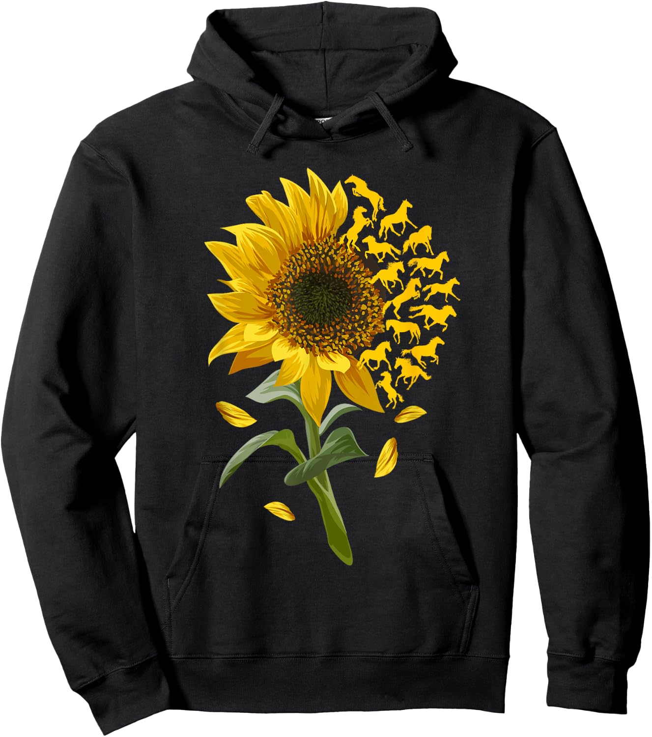 Beautiful Sunflower Horse Racing Flower Graphic Hoodie - Hoodie | Black